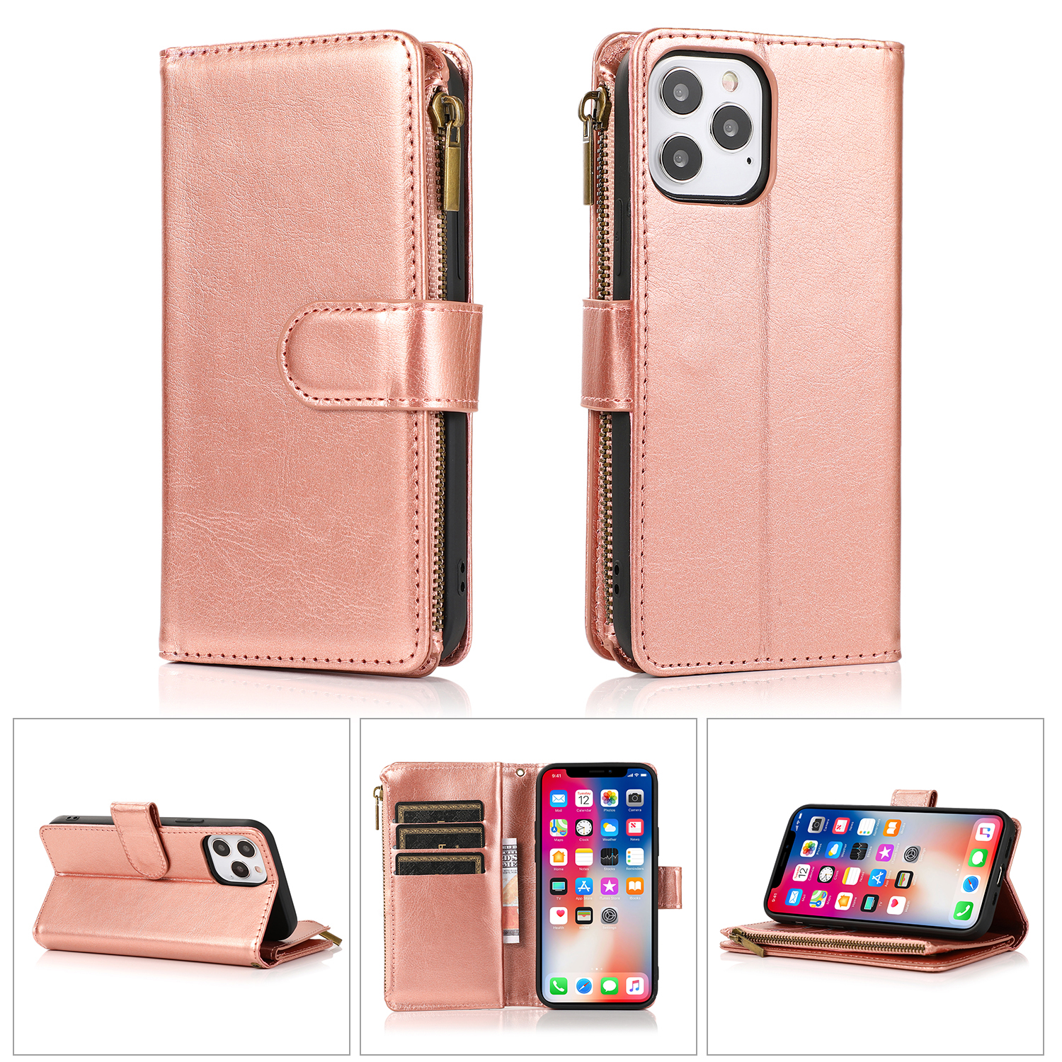 For Google Pixel 8 5G Leather Zipper Wallet 9 Cards ID Pocket Clutch Case Cover - Picture 41 of 48