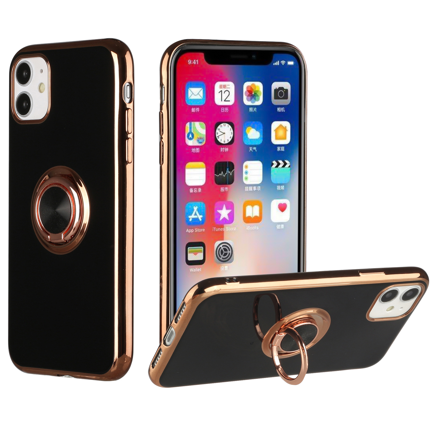 For Apple iPhone 11 Slim Hybrid Metal Ring Stand Electroplated Edges Case Cover - Picture 33 of 36