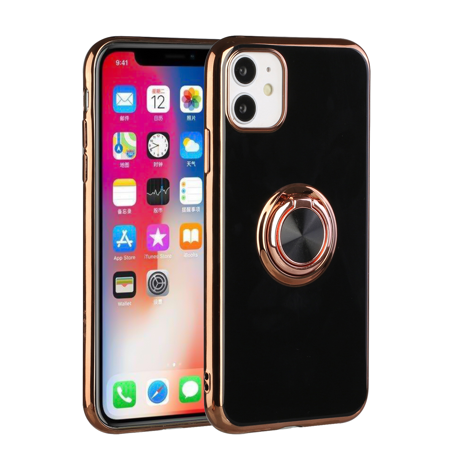 For Apple iPhone 11 Slim Hybrid Metal Ring Stand Electroplated Edges Case Cover - Picture 32 of 36