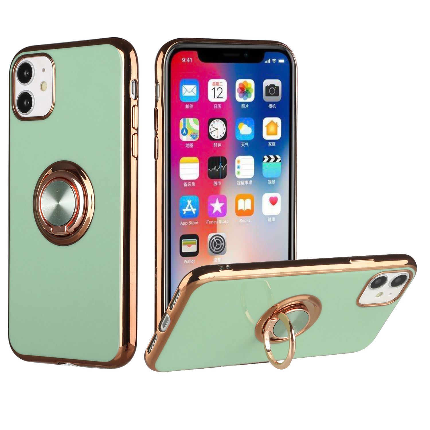 For Apple iPhone 11 Slim Hybrid Metal Ring Stand Electroplated Edges Case Cover - Picture 8 of 36