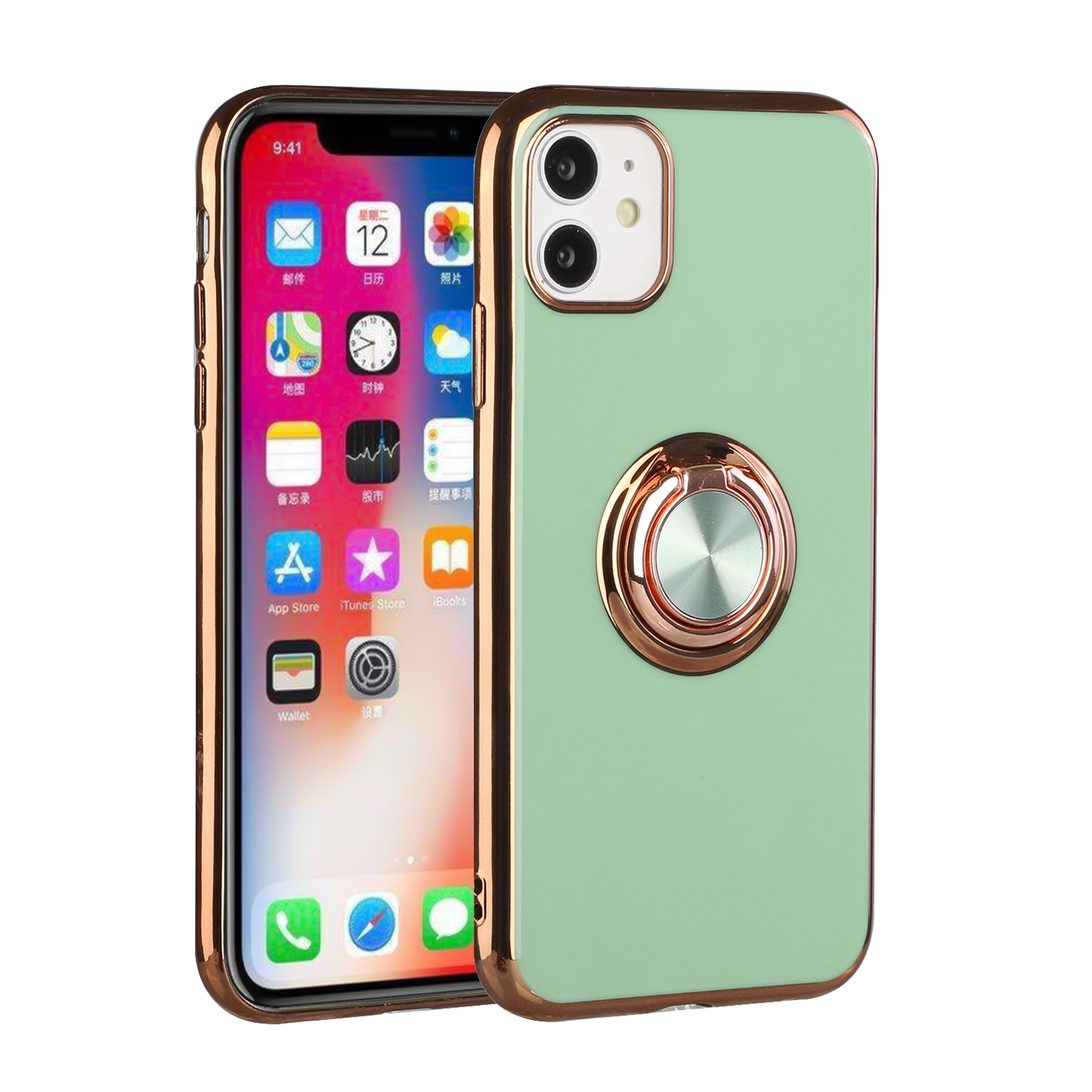 For Apple iPhone 11 Slim Hybrid Metal Ring Stand Electroplated Edges Case Cover - Picture 7 of 36