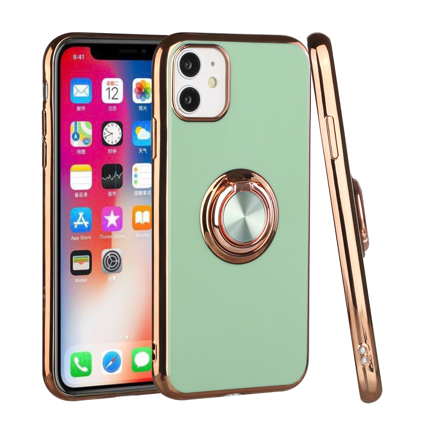 For Apple iPhone 11 Slim Hybrid Metal Ring Stand Electroplated Edges Case Cover - Picture 9 of 36