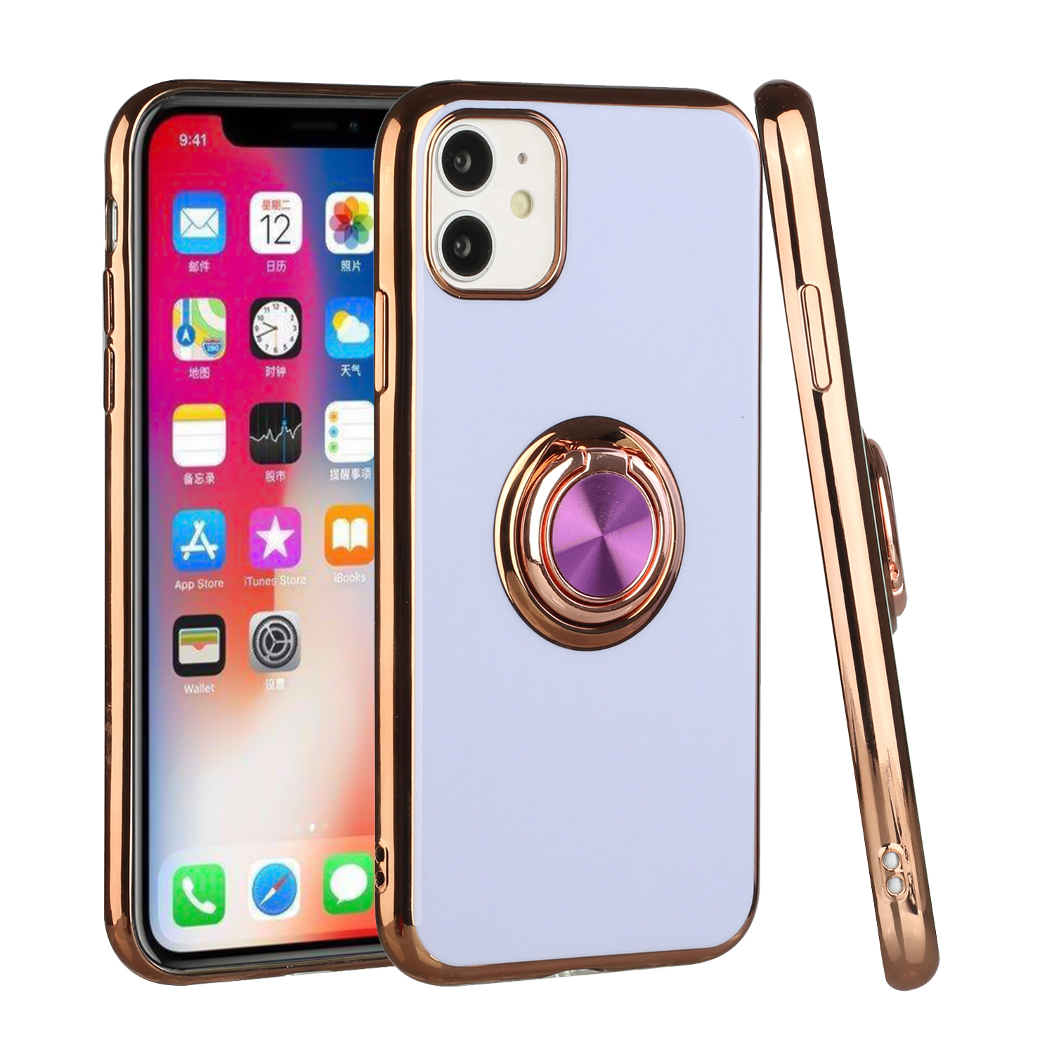 For Apple iPhone 11 Slim Hybrid Metal Ring Stand Electroplated Edges Case Cover - Picture 14 of 36