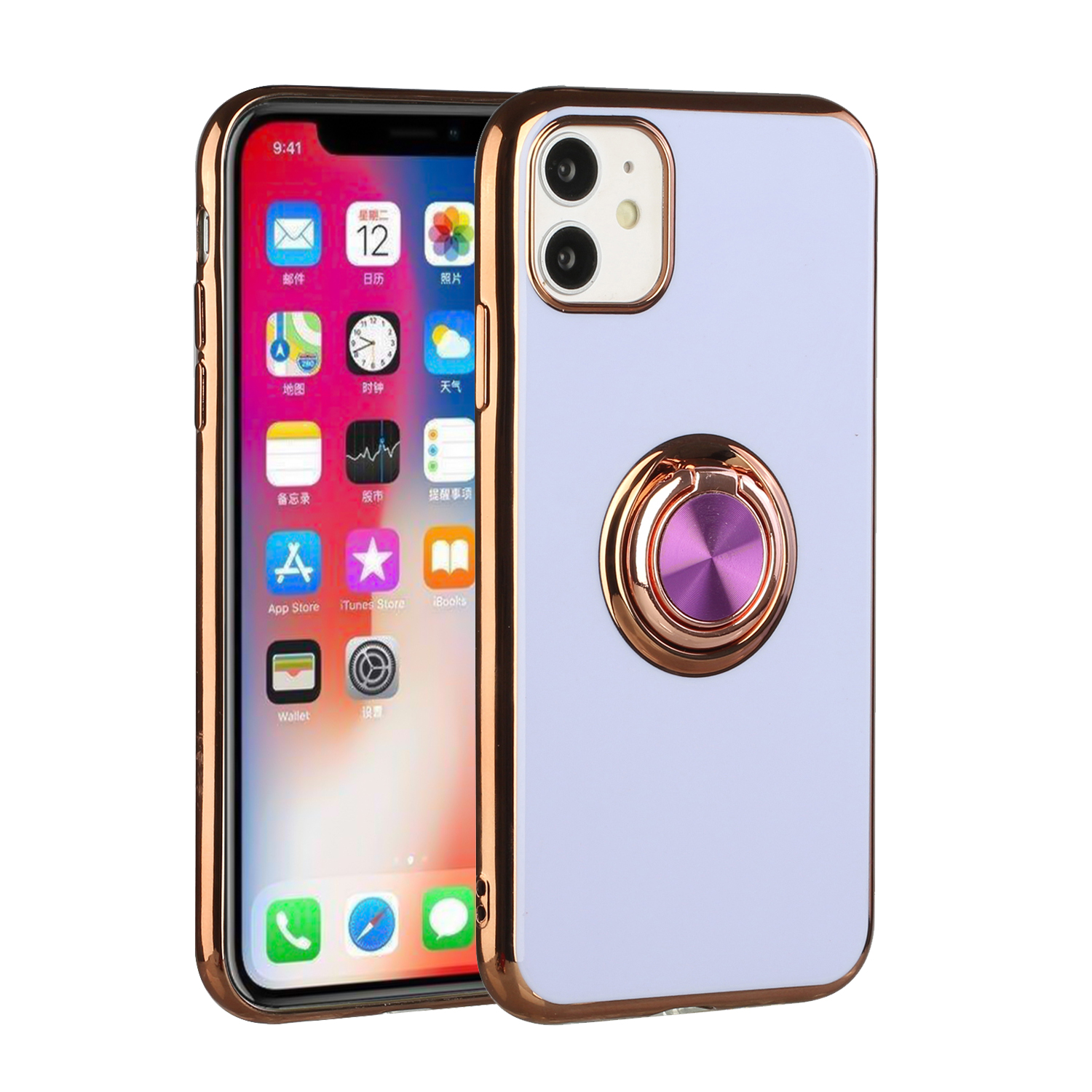 For Apple iPhone 11 Slim Hybrid Metal Ring Stand Electroplated Edges Case Cover - Picture 12 of 36