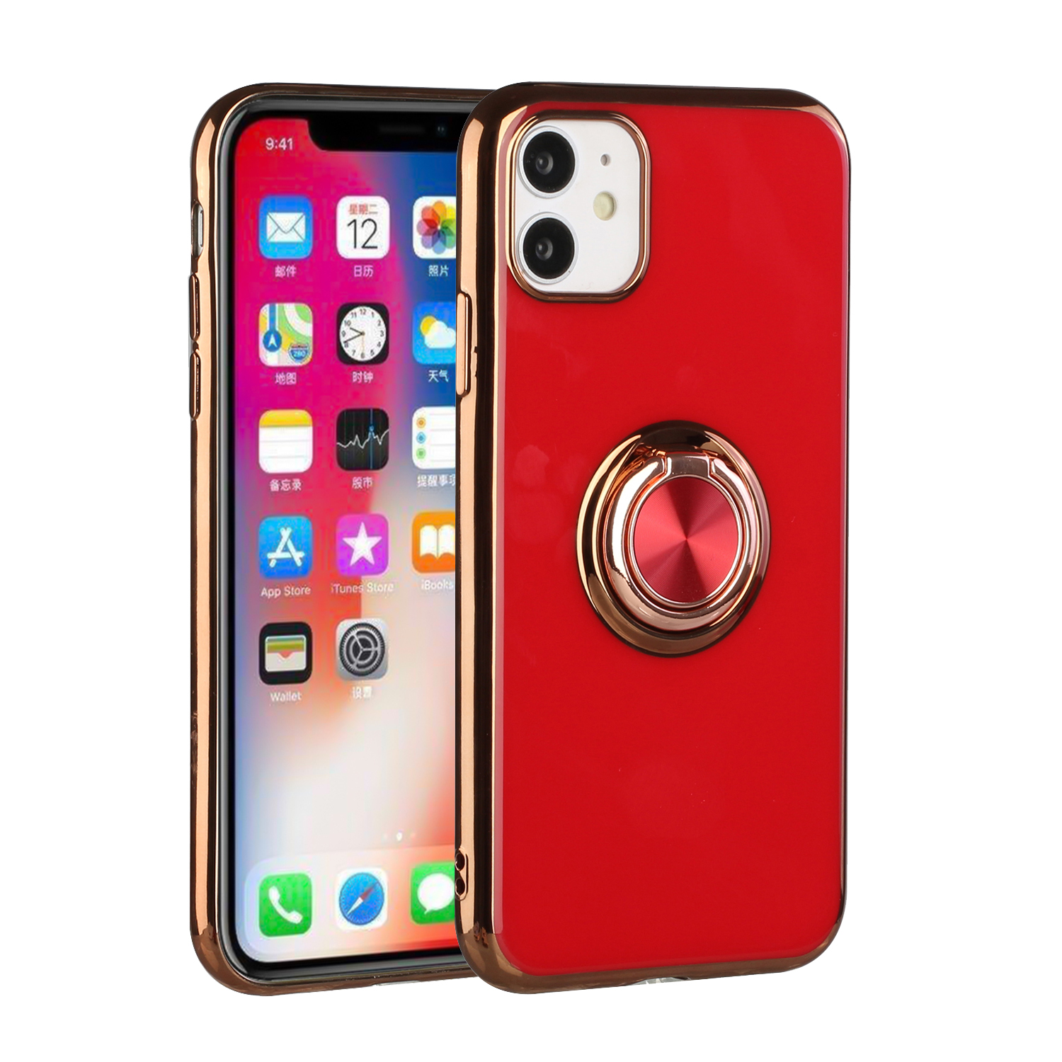 For Apple iPhone 11 Slim Hybrid Metal Ring Stand Electroplated Edges Case Cover - Picture 22 of 36