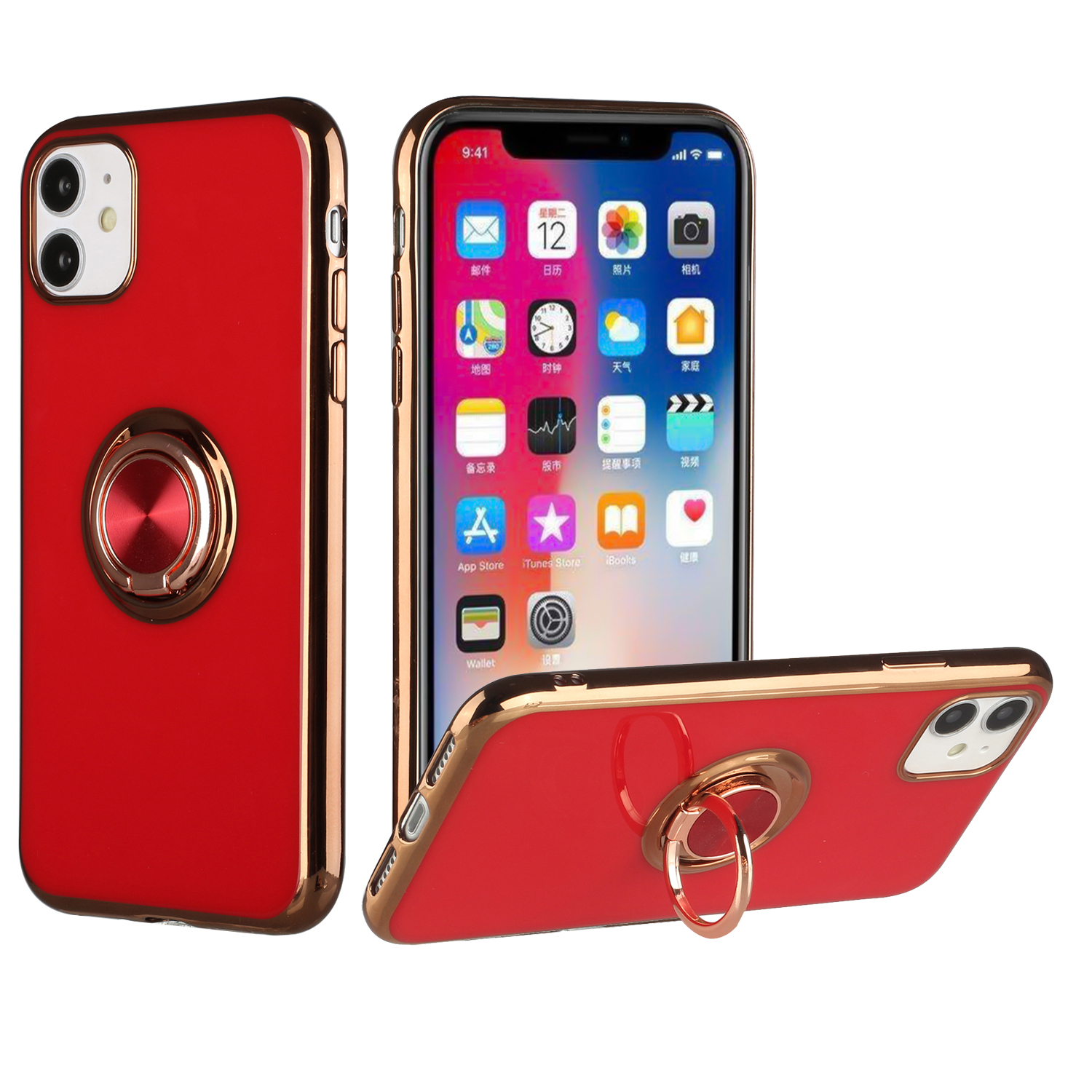 For Apple iPhone 11 Slim Hybrid Metal Ring Stand Electroplated Edges Case Cover - Picture 23 of 36