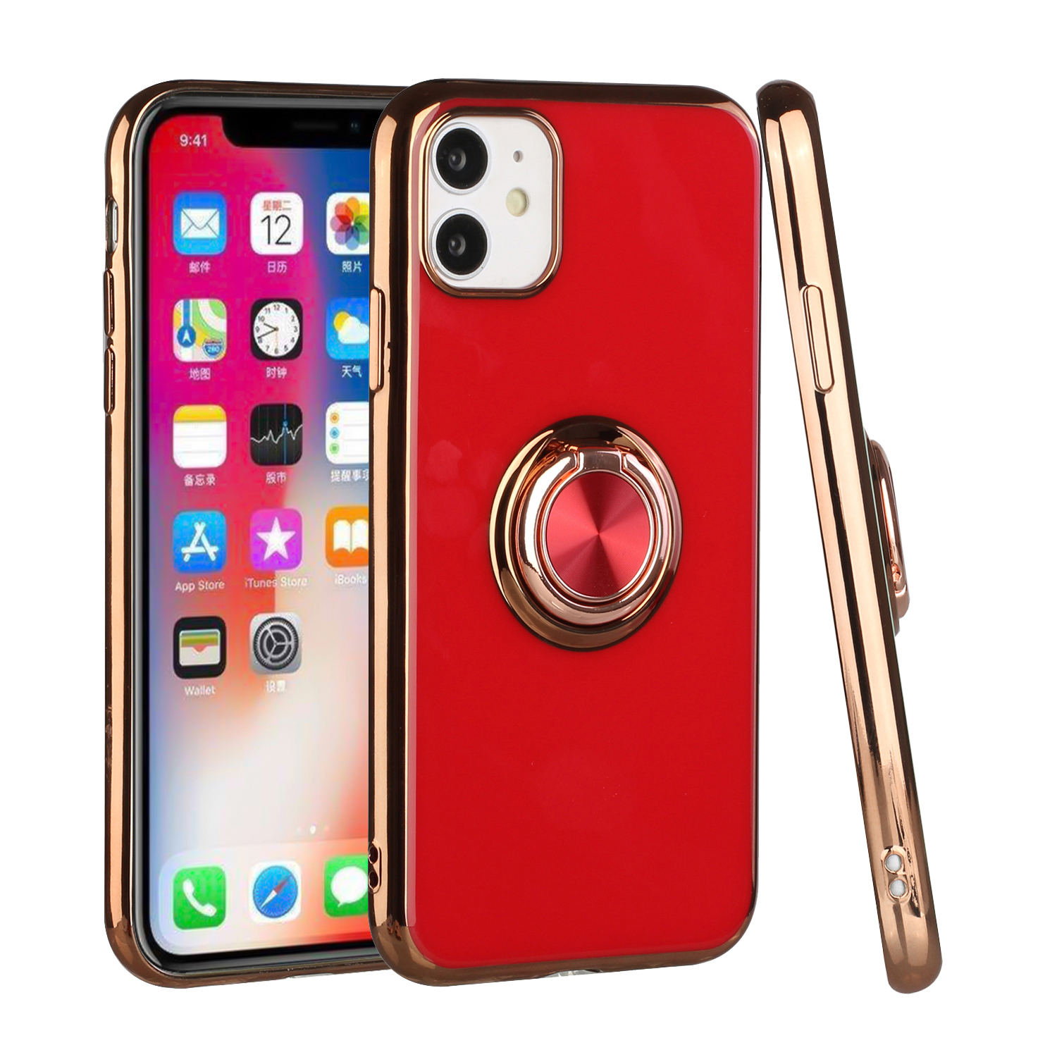 For Apple iPhone 11 Slim Hybrid Metal Ring Stand Electroplated Edges Case Cover - Picture 24 of 36
