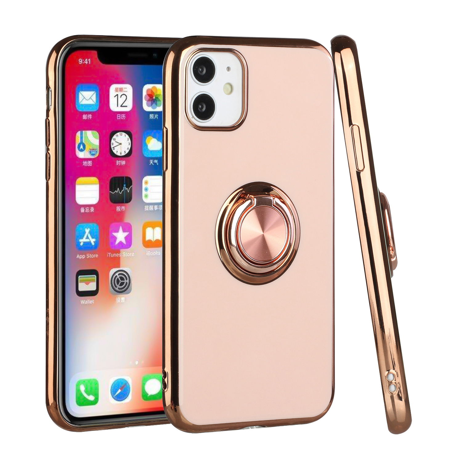 For Apple iPhone 11 Slim Hybrid Metal Ring Stand Electroplated Edges Case Cover - Picture 29 of 36