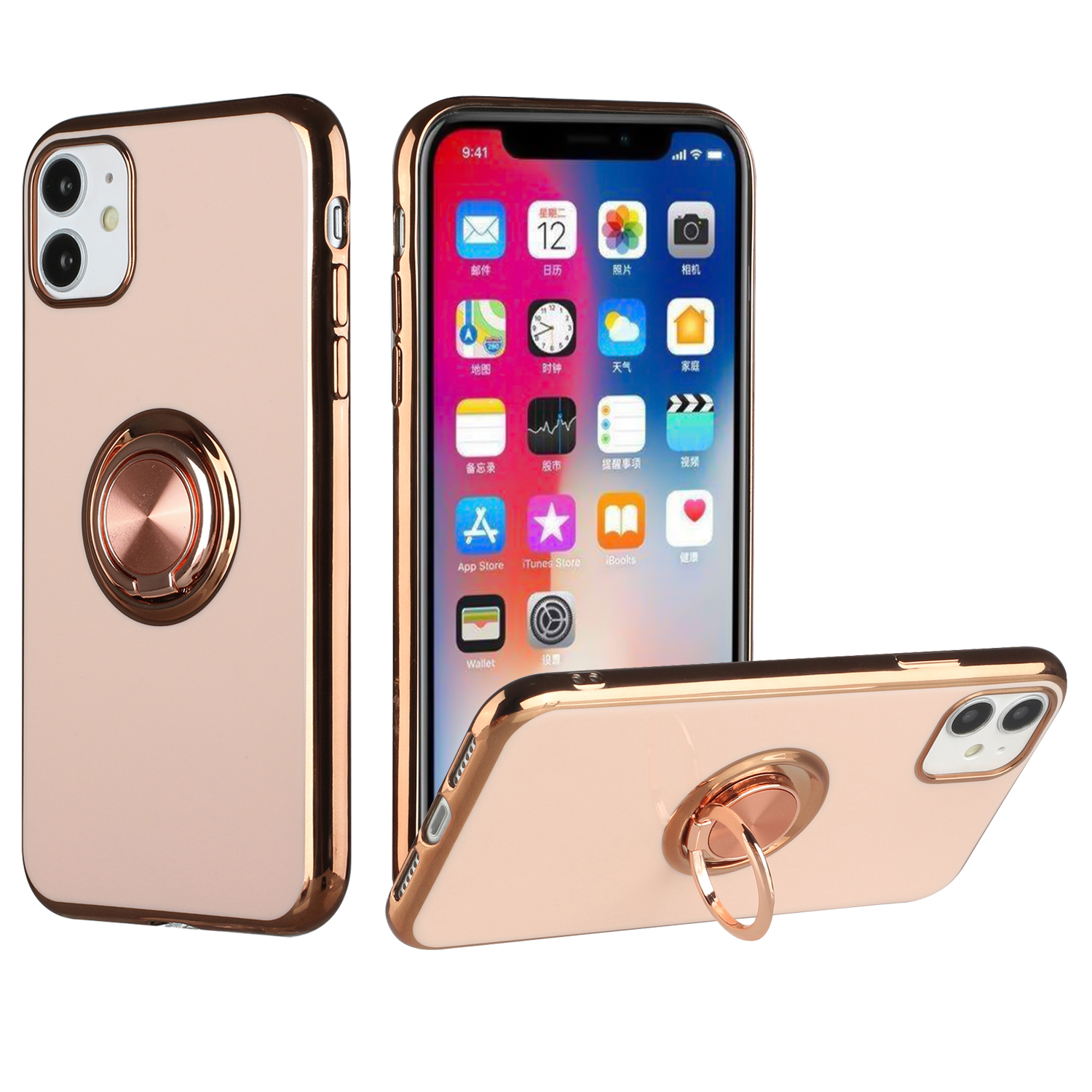 For Apple iPhone 11 Slim Hybrid Metal Ring Stand Electroplated Edges Case Cover - Picture 28 of 36
