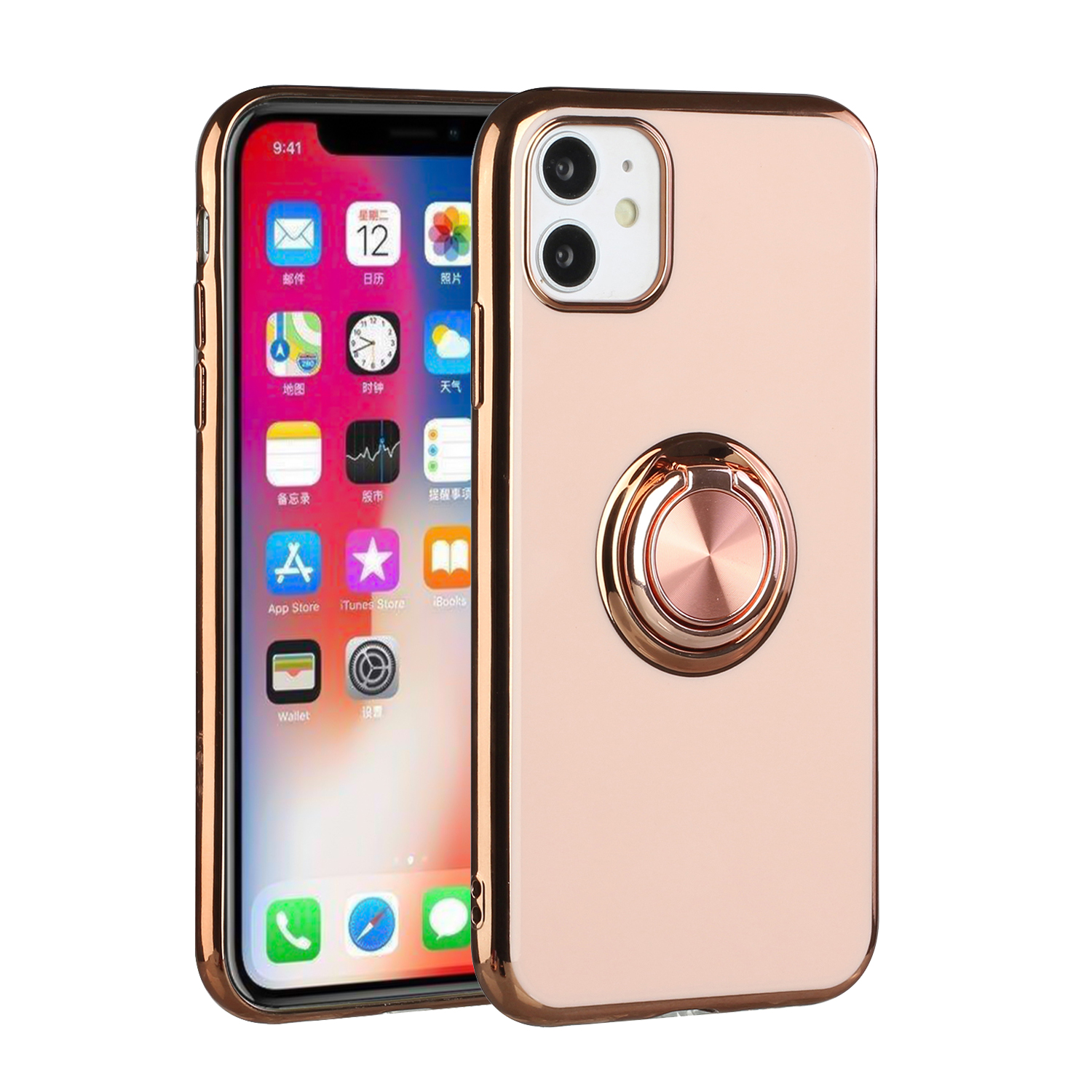 For Apple iPhone 11 Slim Hybrid Metal Ring Stand Electroplated Edges Case Cover - Picture 27 of 36