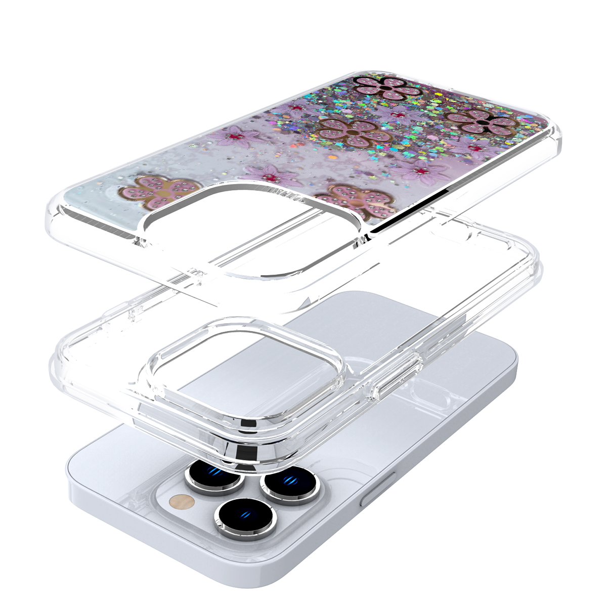 For Apple iPhone 11 Floral Design Glitter Shiny Hybrid Rubber Hard Case Cover - Picture 10 of 13