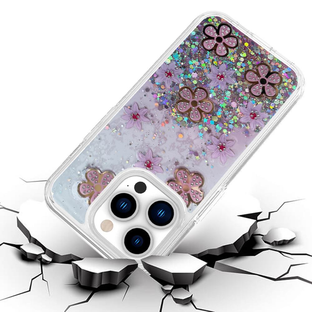 For Apple iPhone 11 Floral Design Glitter Shiny Hybrid Rubber Hard Case Cover - Picture 9 of 13
