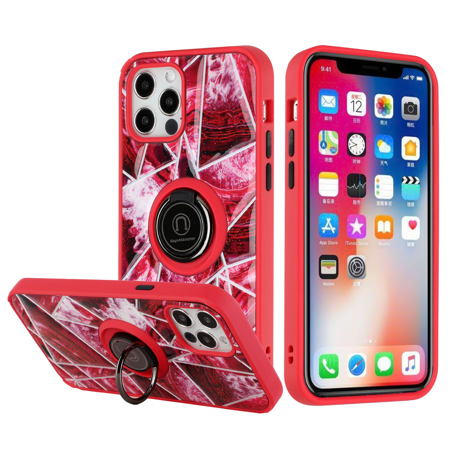 For Apple iPhone 11 /6.1" Marble Design with Ring Kickstand Hybrid Case Cover - Picture 9 of 27