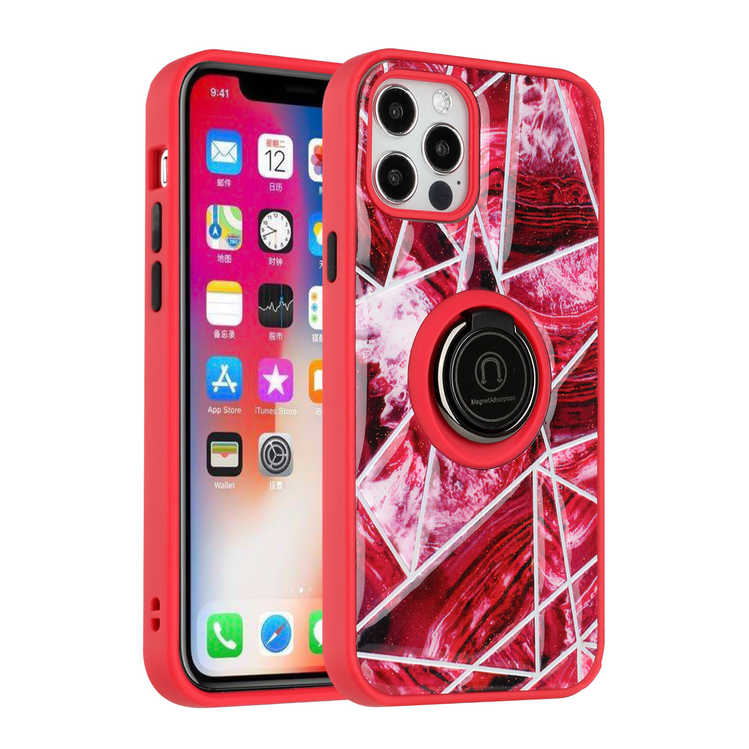 For Apple iPhone 11 /6.1" Marble Design with Ring Kickstand Hybrid Case Cover - Picture 8 of 27