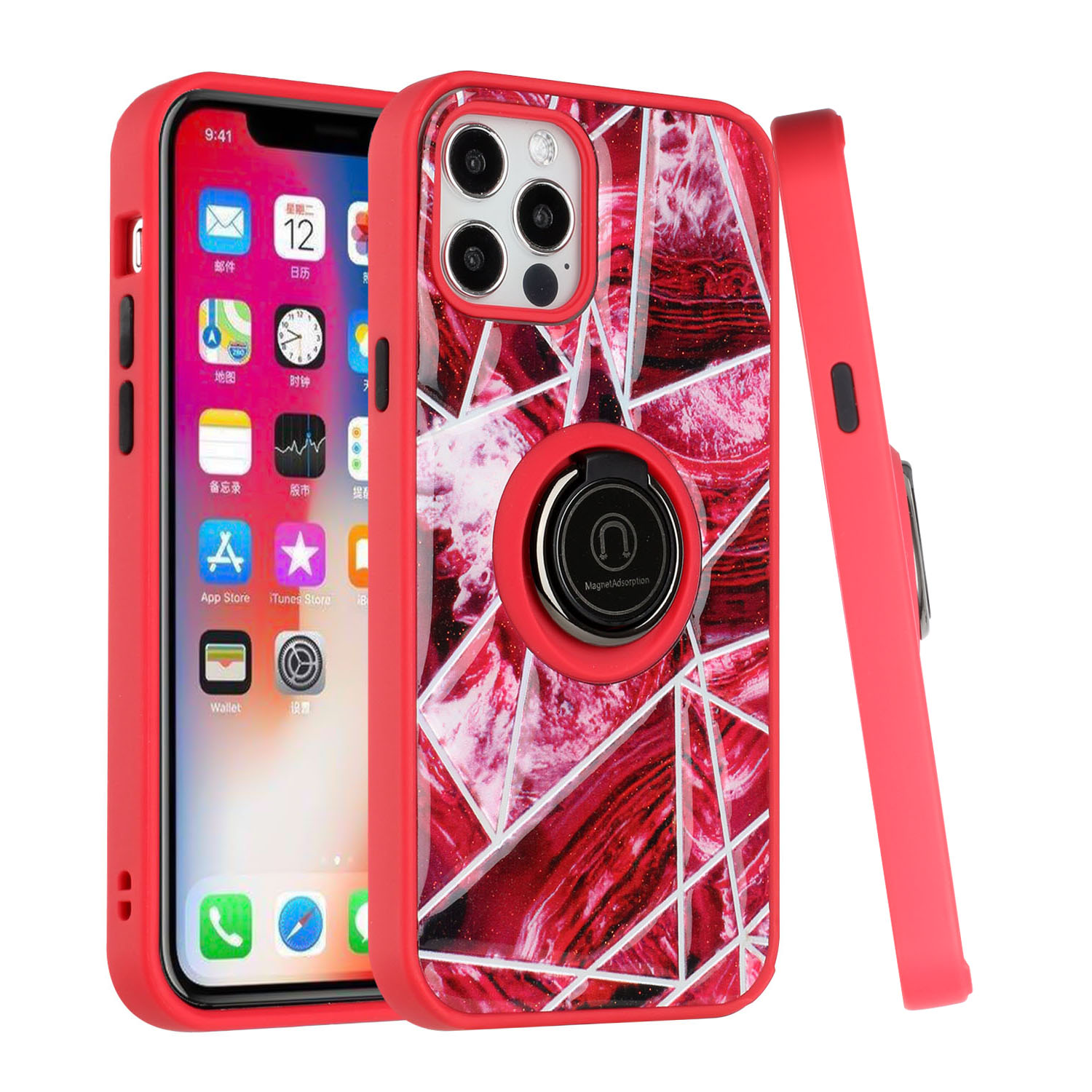 For Apple iPhone 11 /6.1" Marble Design with Ring Kickstand Hybrid Case Cover - Picture 10 of 27