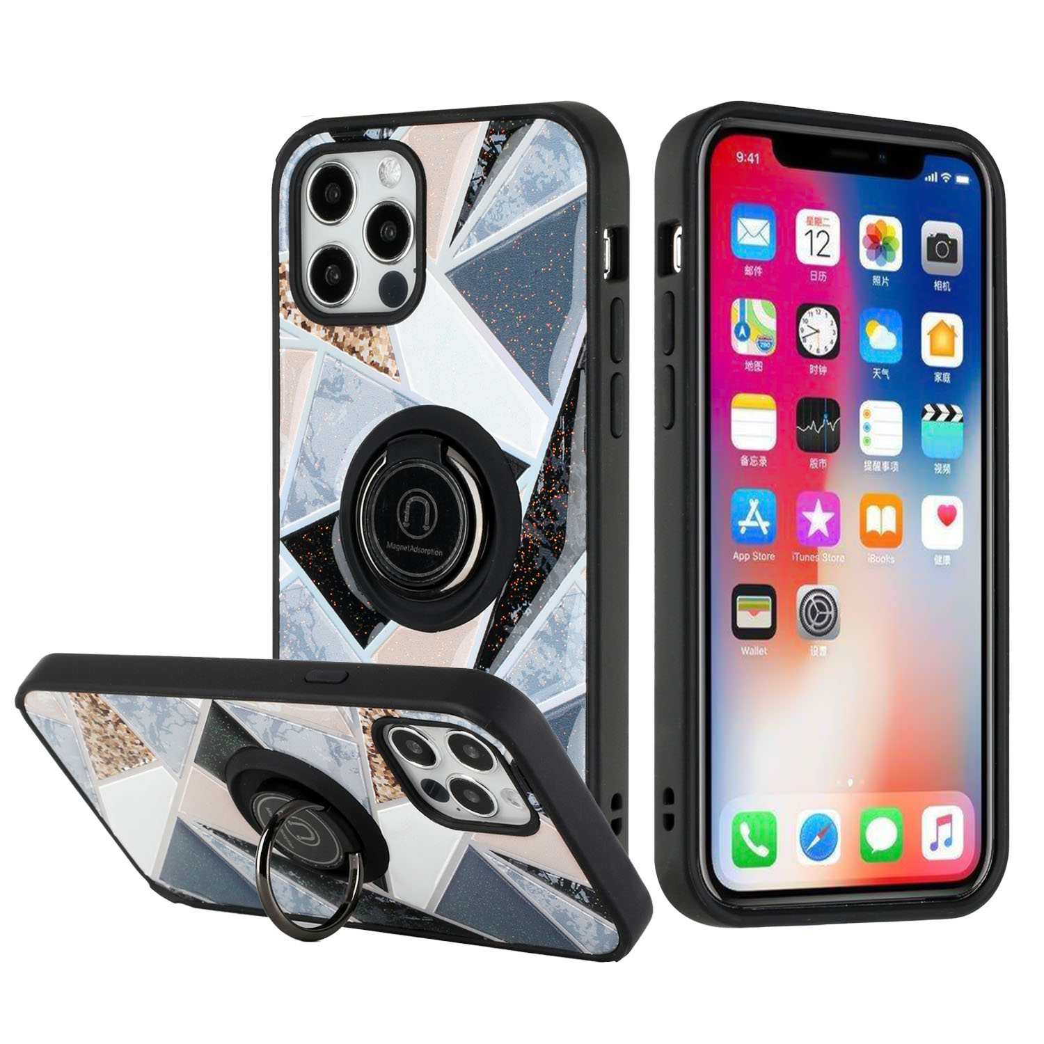 For Apple iPhone 11 /6.1" Marble Design with Ring Kickstand Hybrid Case Cover - Picture 13 of 27