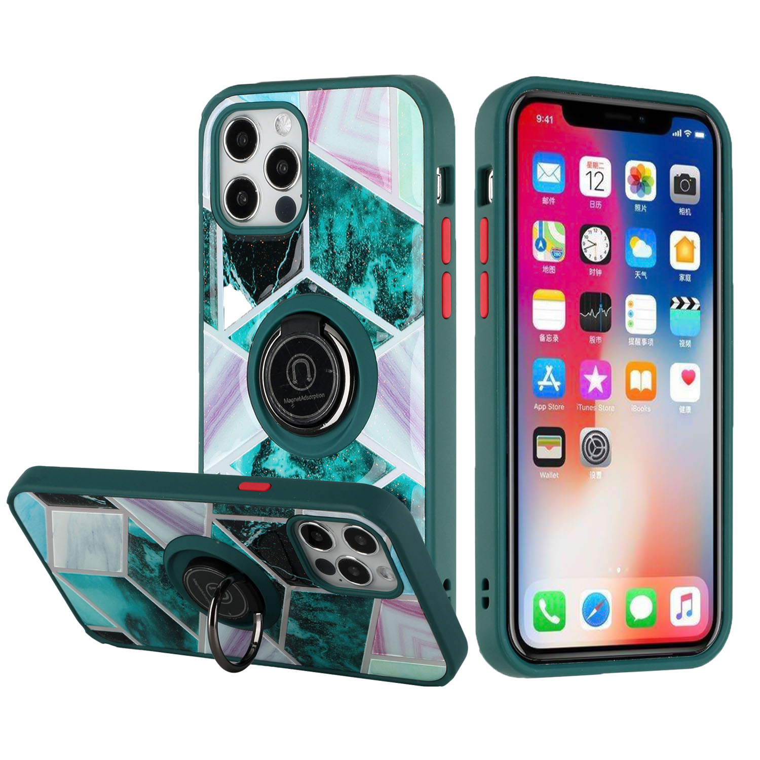 For Apple iPhone 11 /6.1" Marble Design with Ring Kickstand Hybrid Case Cover - Picture 17 of 27