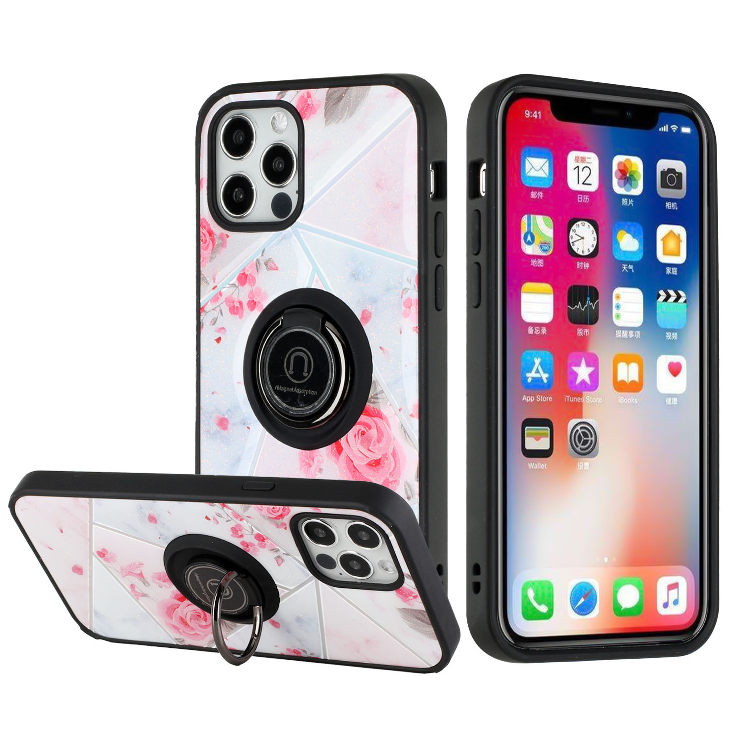 For Apple iPhone 11 /6.1" Marble Design with Ring Kickstand Hybrid Case Cover - Picture 25 of 27