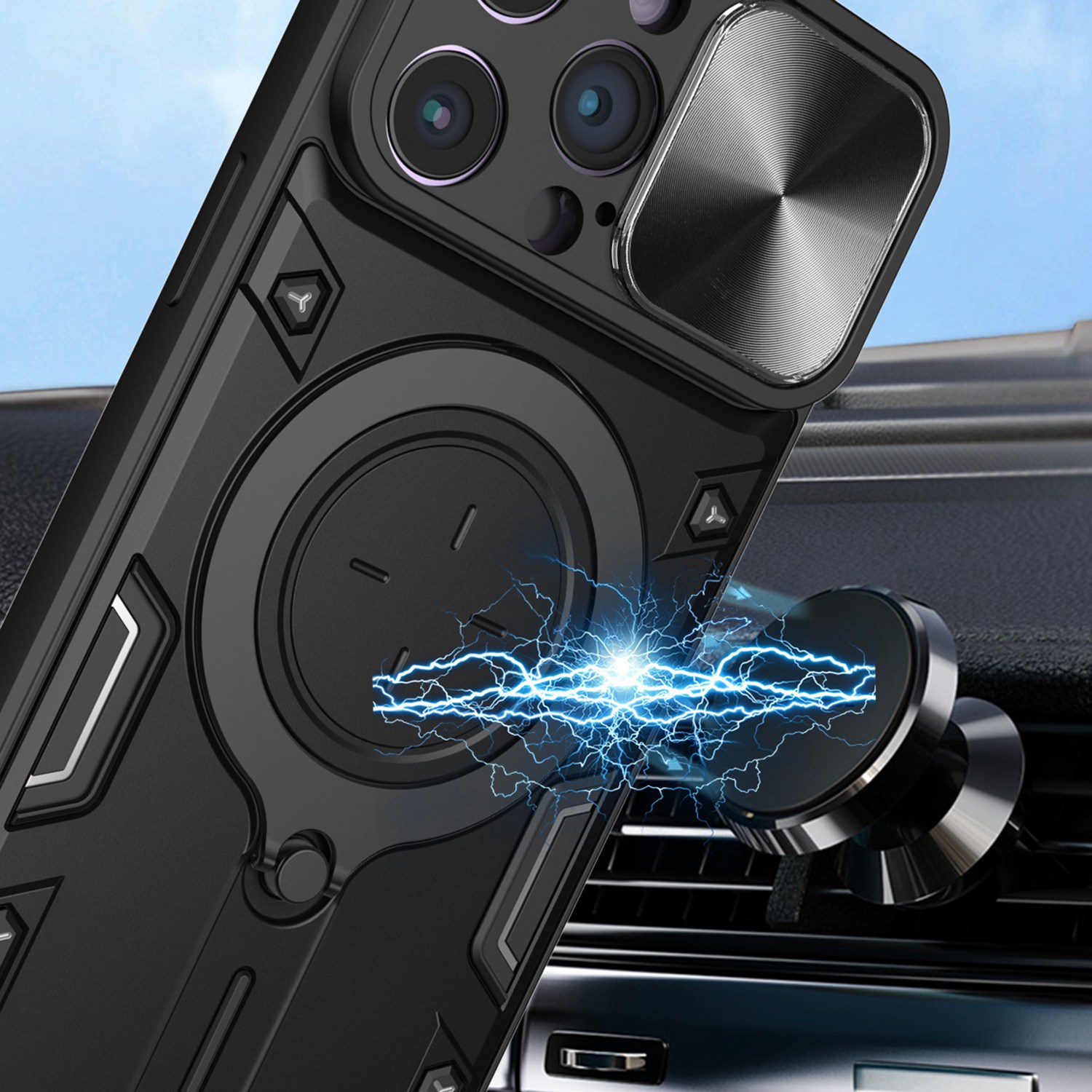 For iPhone 12 /12 Pro Hybrid Magnetic Circle 360° Ring Stand & Camera Case Cover - Picture 11 of 31