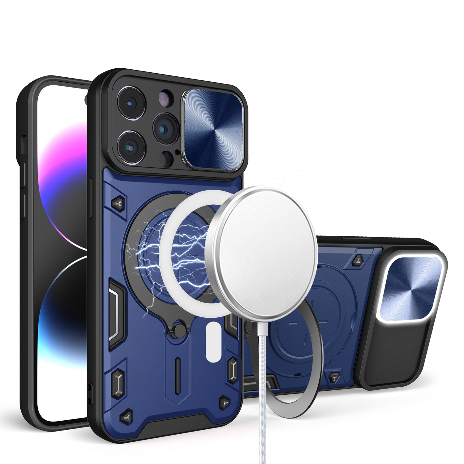 For iPhone 12 /12 Pro Hybrid Magnetic Circle 360° Ring Stand & Camera Case Cover - Picture 15 of 31
