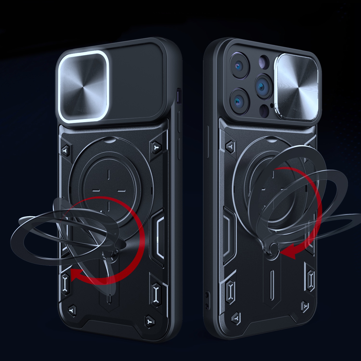 For iPhone 12 /12 Pro Hybrid Magnetic Circle 360° Ring Stand & Camera Case Cover - Picture 25 of 31