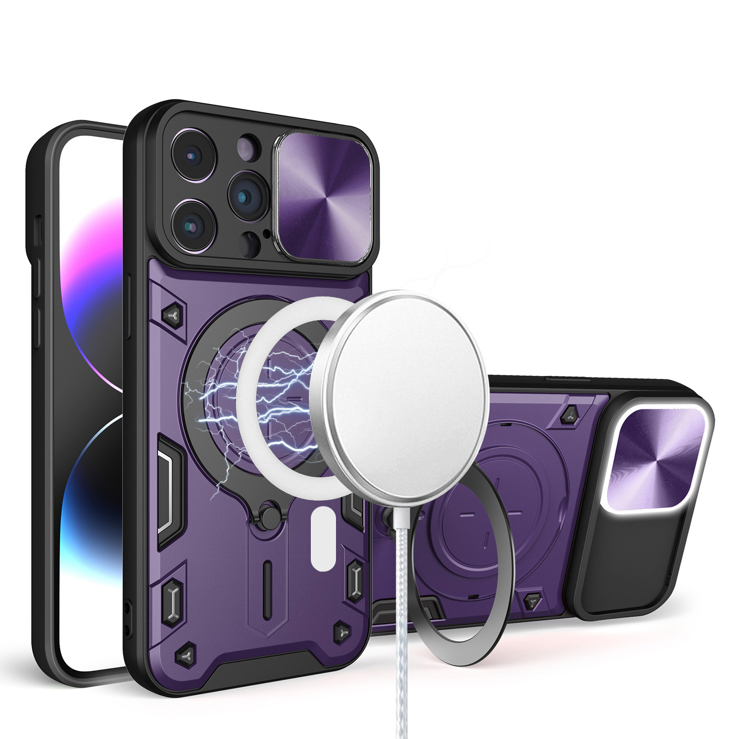 For iPhone 12 /12 Pro Hybrid Magnetic Circle 360° Ring Stand & Camera Case Cover - Picture 20 of 31