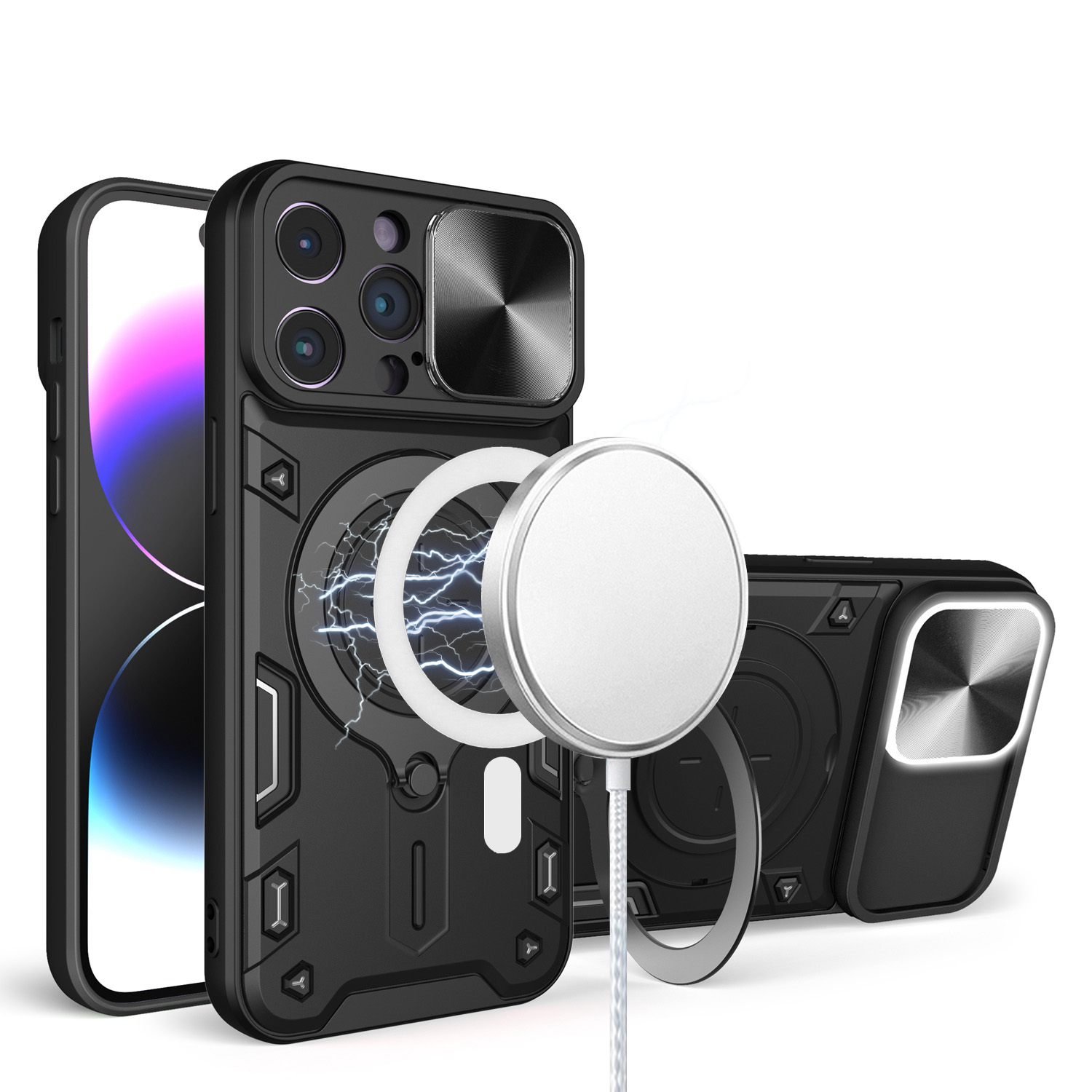 For iPhone 12 /12 Pro Hybrid Magnetic Circle 360° Ring Stand & Camera Case Cover - Picture 24 of 31