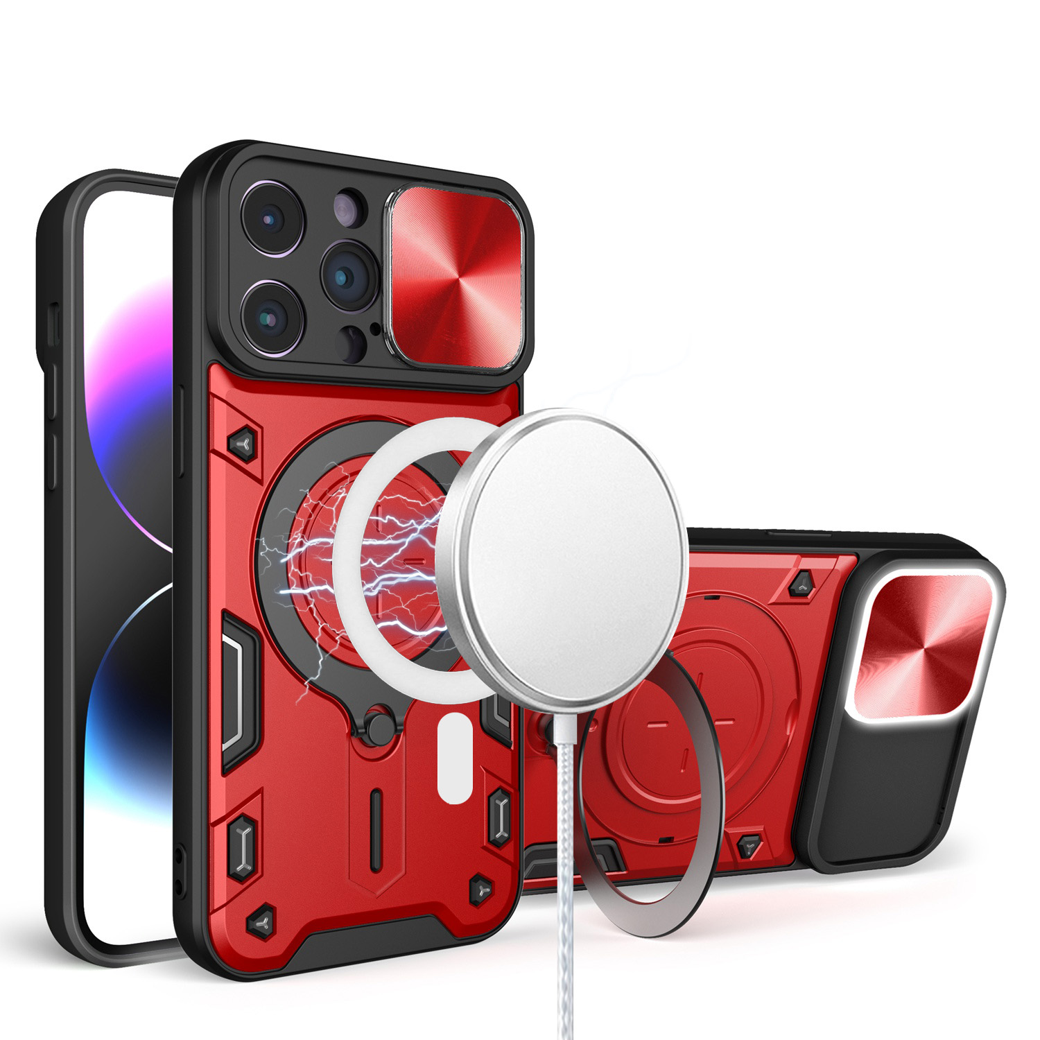 For iPhone 12 /12 Pro Hybrid Magnetic Circle 360° Ring Stand & Camera Case Cover - Picture 31 of 31