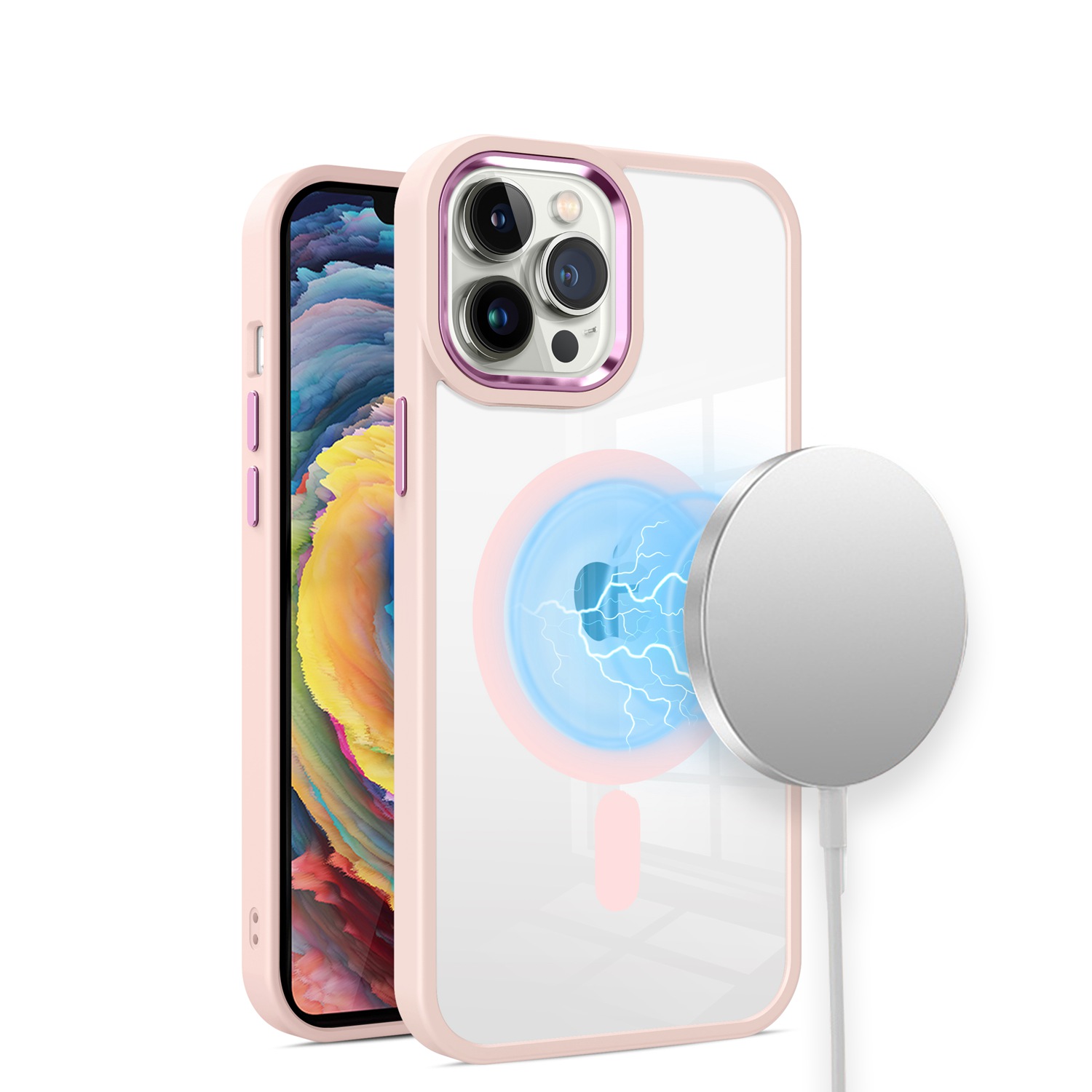 Für Apple iPhone 12 Pro Max MagSafe kompatibel klar TPU Farbe Rahmen Hülle Cover - Bild 18 von 28
