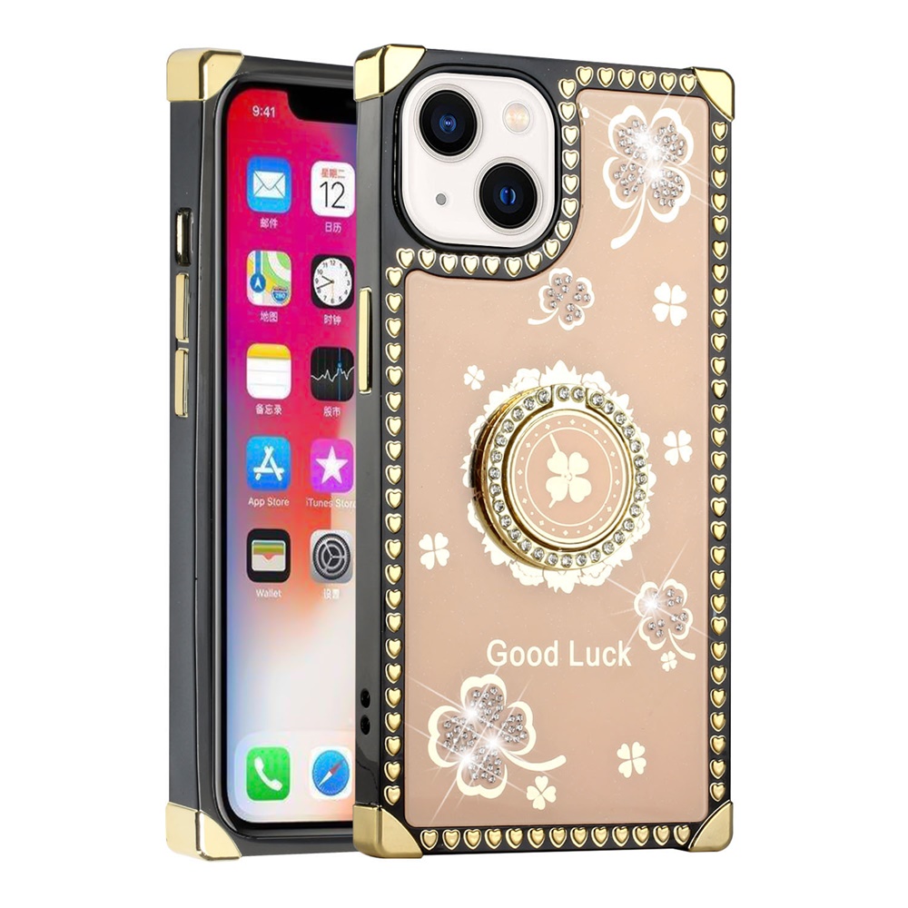 For Apple iPhone 13 /6.1" Fashion Corner Hearts Bling with Ring Stand Case Cover - Picture 13 of 37