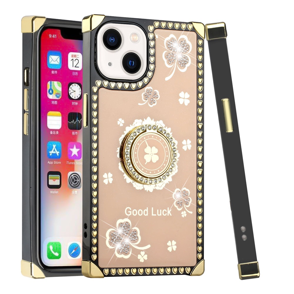 For Apple iPhone 13 /6.1" Fashion Corner Hearts Bling with Ring Stand Case Cover - Picture 12 of 37