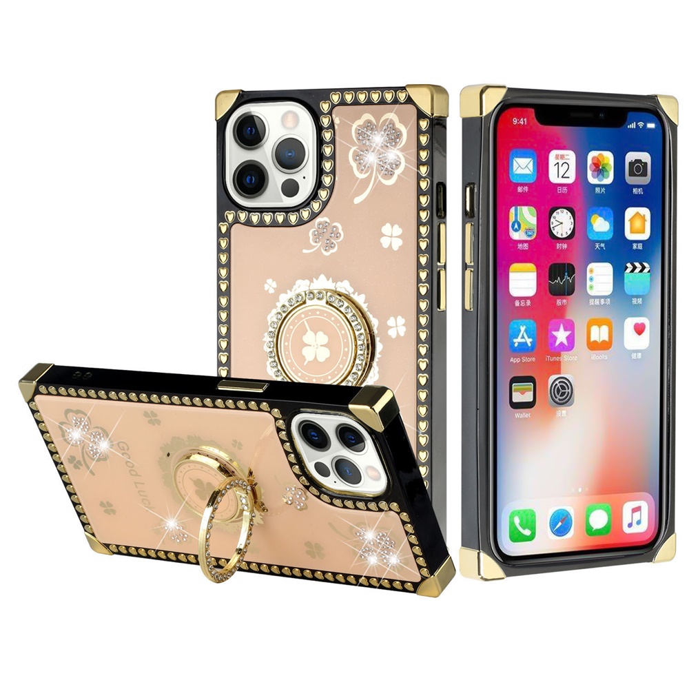 For Apple iPhone 13 /6.1" Fashion Corner Hearts Bling with Ring Stand Case Cover - Picture 9 of 37