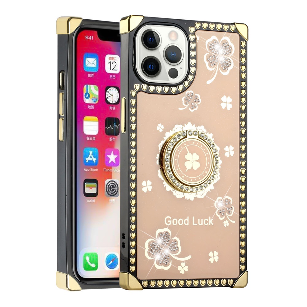 For Apple iPhone 13 /6.1" Fashion Corner Hearts Bling with Ring Stand Case Cover - Picture 8 of 37
