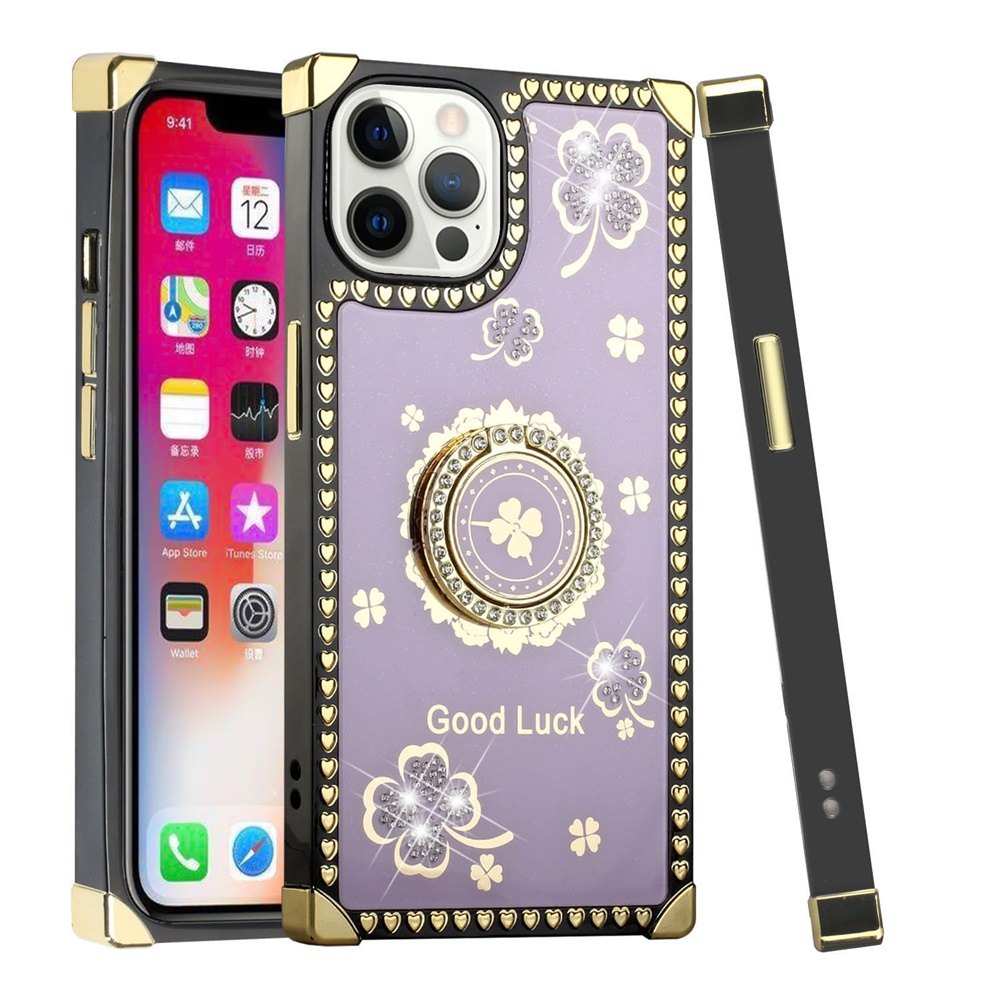 For Apple iPhone 13 /6.1" Fashion Corner Hearts Bling with Ring Stand Case Cover - Picture 16 of 37