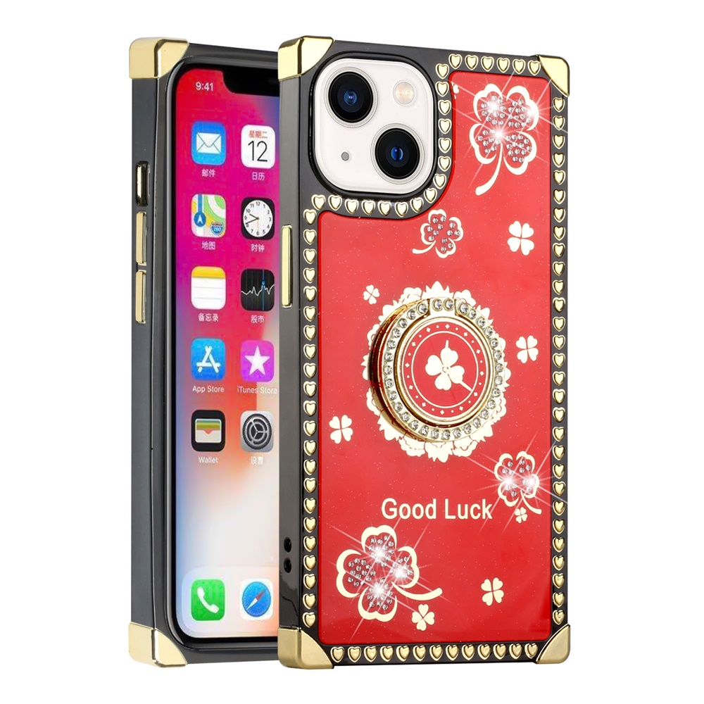 For Apple iPhone 13 /6.1" Fashion Corner Hearts Bling with Ring Stand Case Cover - Picture 24 of 37
