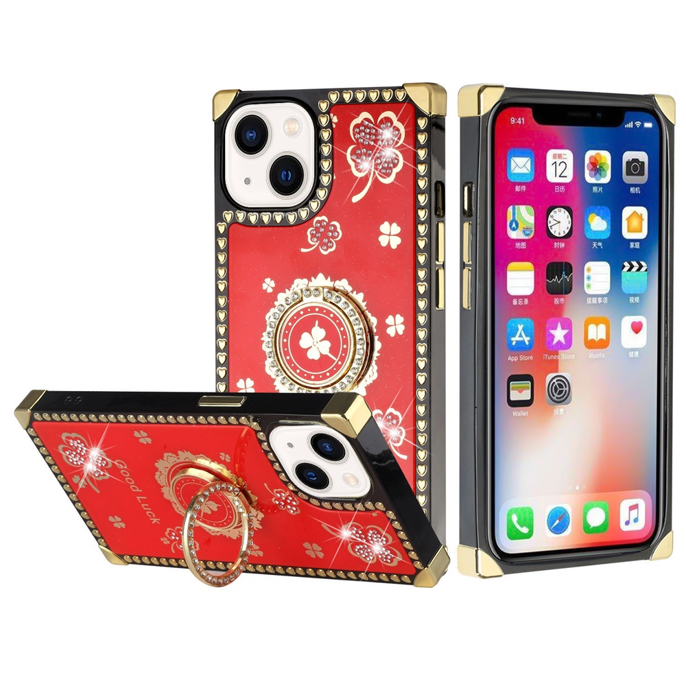 For Apple iPhone 13 /6.1" Fashion Corner Hearts Bling with Ring Stand Case Cover - Picture 23 of 37
