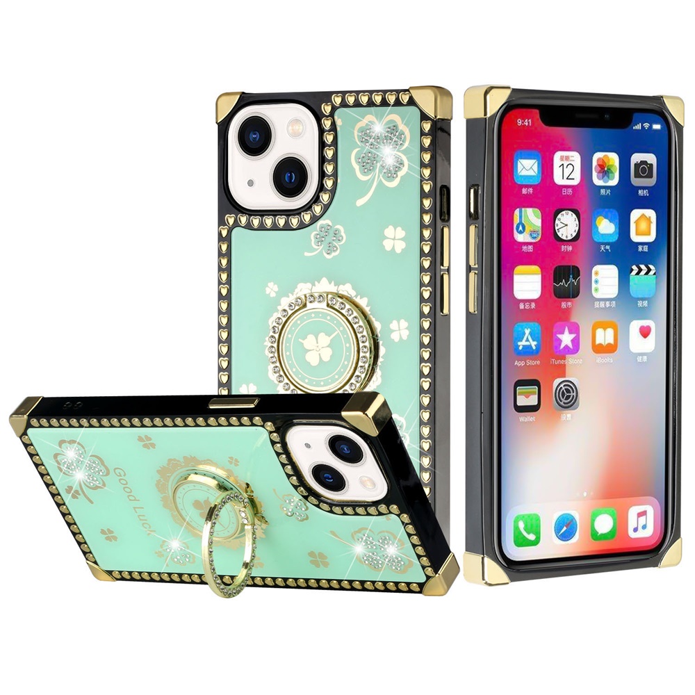 For Apple iPhone 13 /6.1" Fashion Corner Hearts Bling with Ring Stand Case Cover - Picture 29 of 37