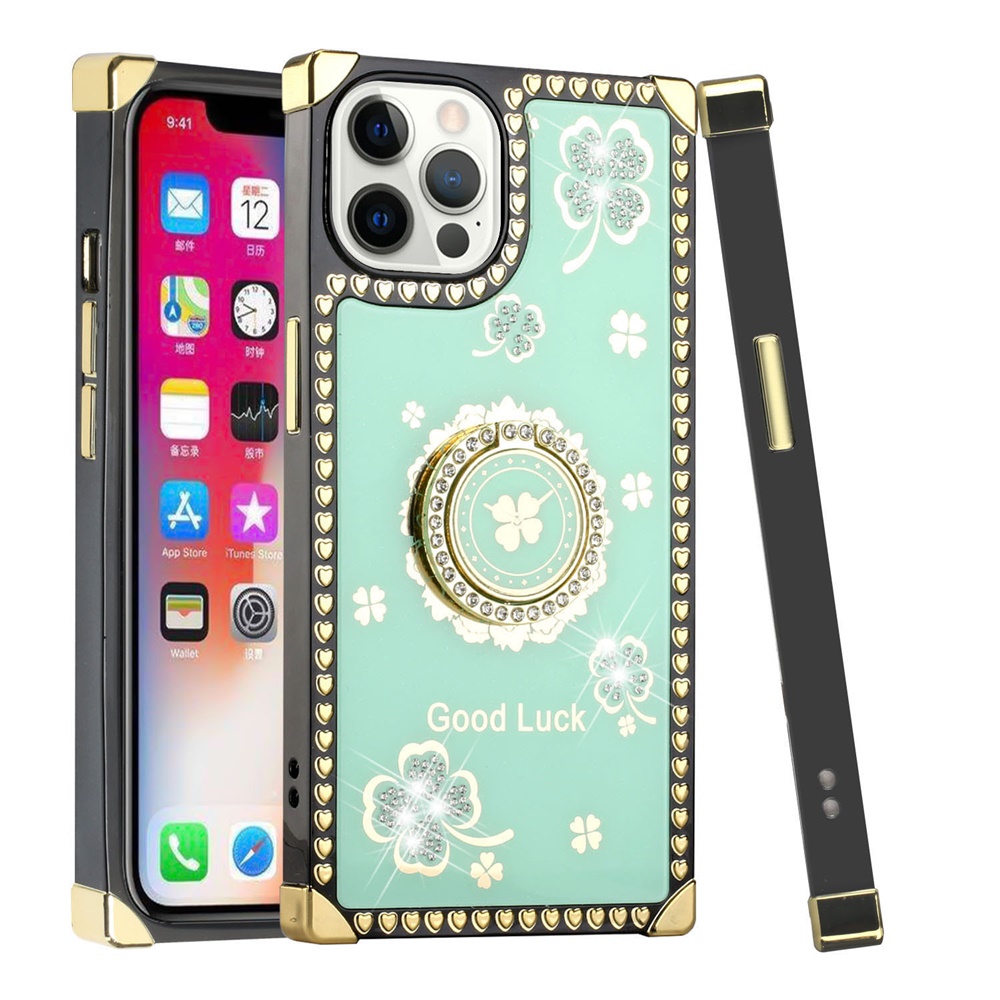 For Apple iPhone 13 /6.1" Fashion Corner Hearts Bling with Ring Stand Case Cover - Picture 28 of 37
