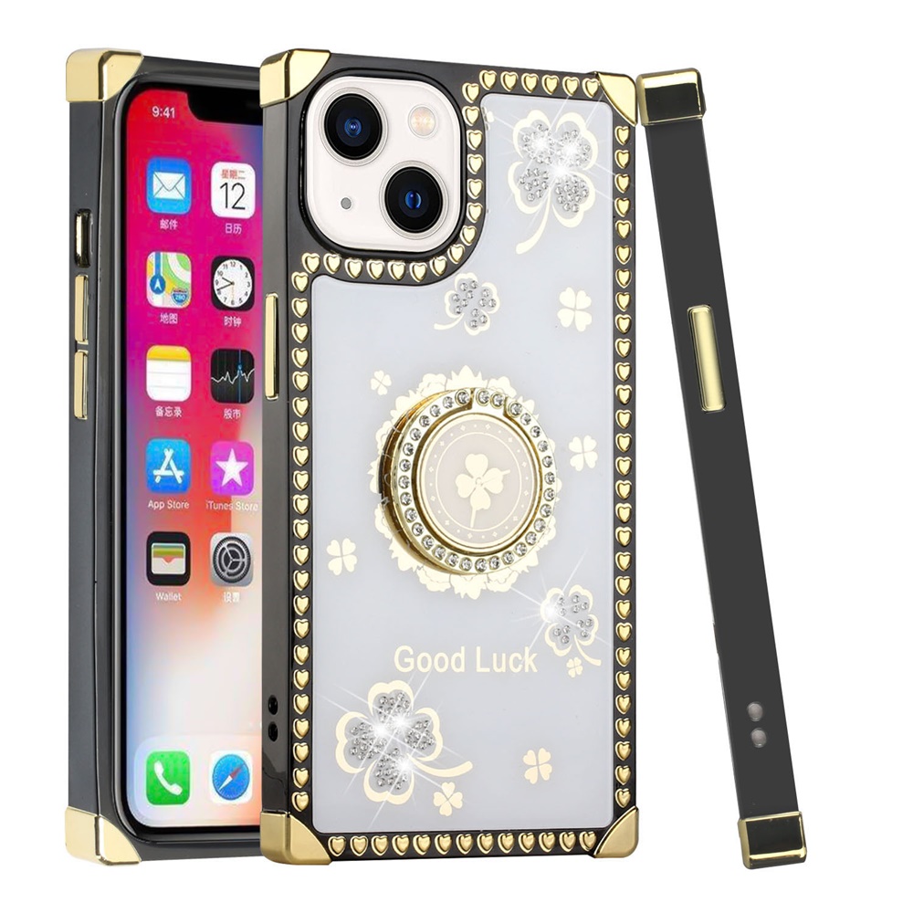 For Apple iPhone 13 /6.1" Fashion Corner Hearts Bling with Ring Stand Case Cover - Picture 37 of 37
