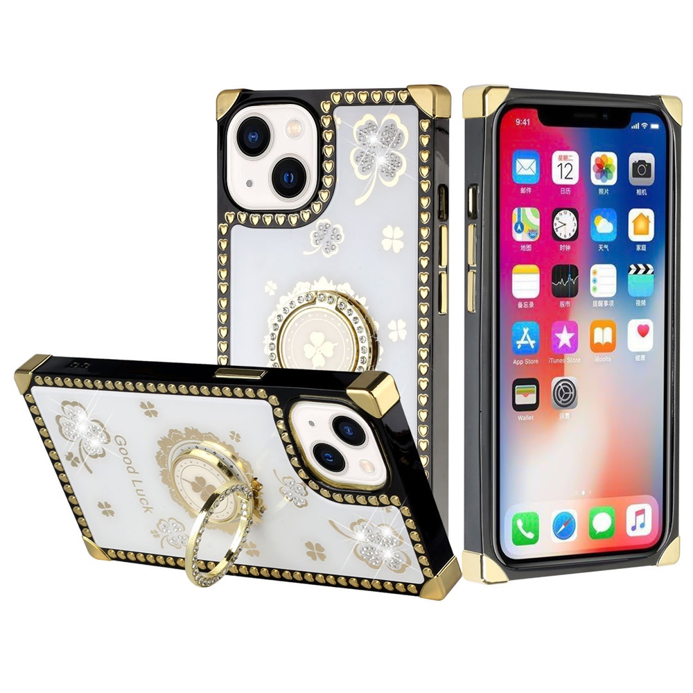 For Apple iPhone 13 /6.1" Fashion Corner Hearts Bling with Ring Stand Case Cover - Picture 35 of 37