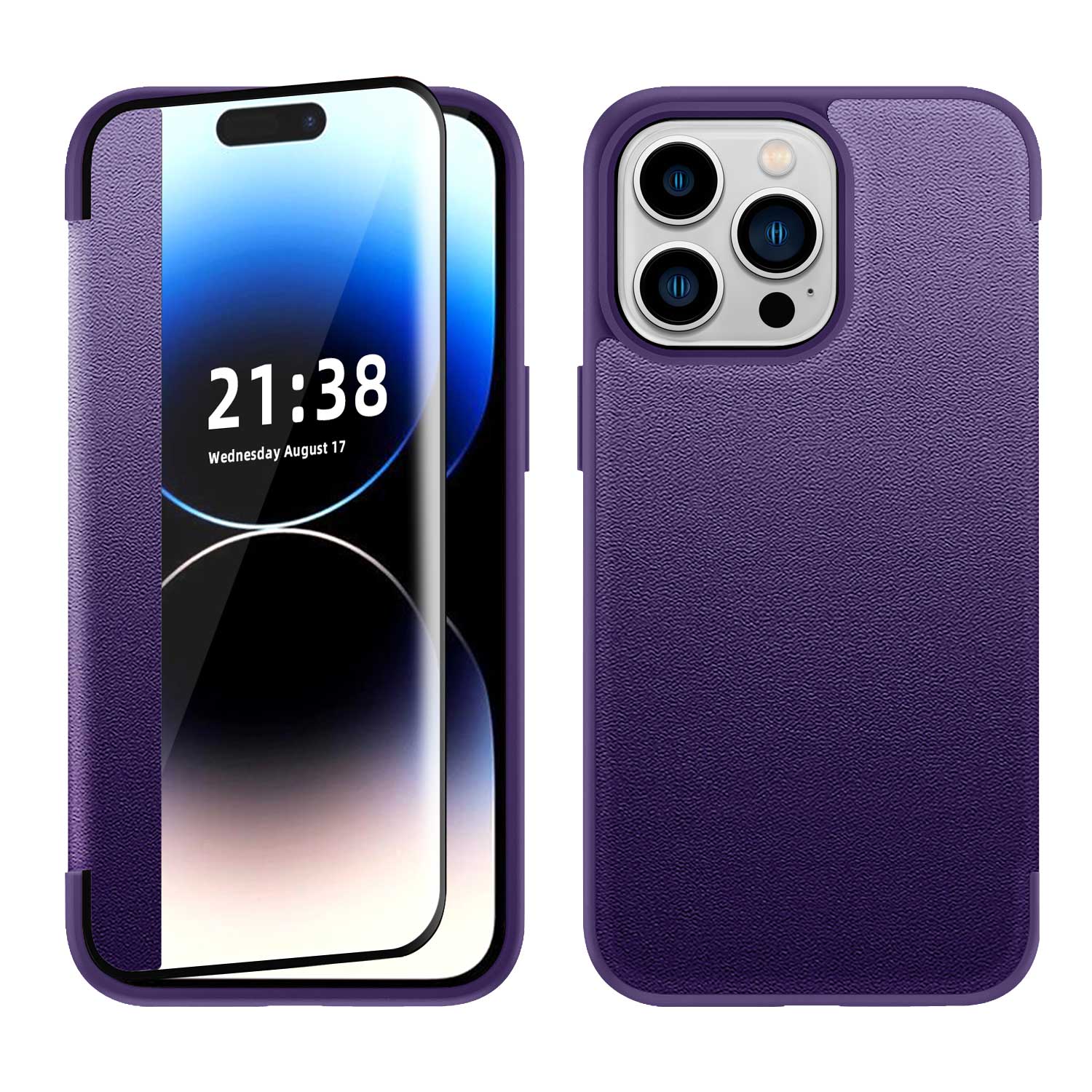Funda protectora con solapa de cuero PU de visión transparente de cuero PU para Apple iPhone 13 Pro Max 6,7 - Imagen 9 de 11