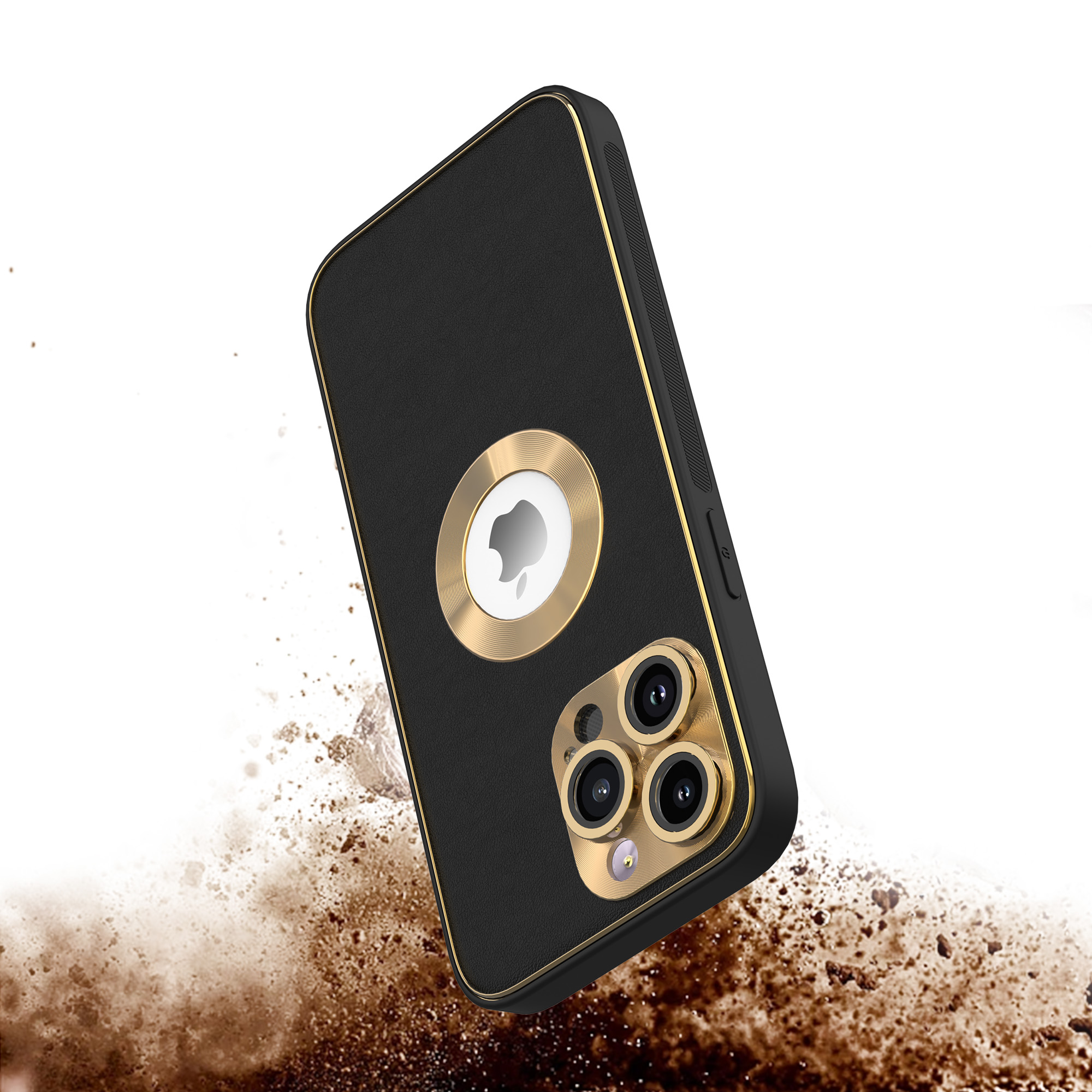 For Apple iPhone 13 Pro Max PU Leather Design with Chrome Circle PC Case Cover