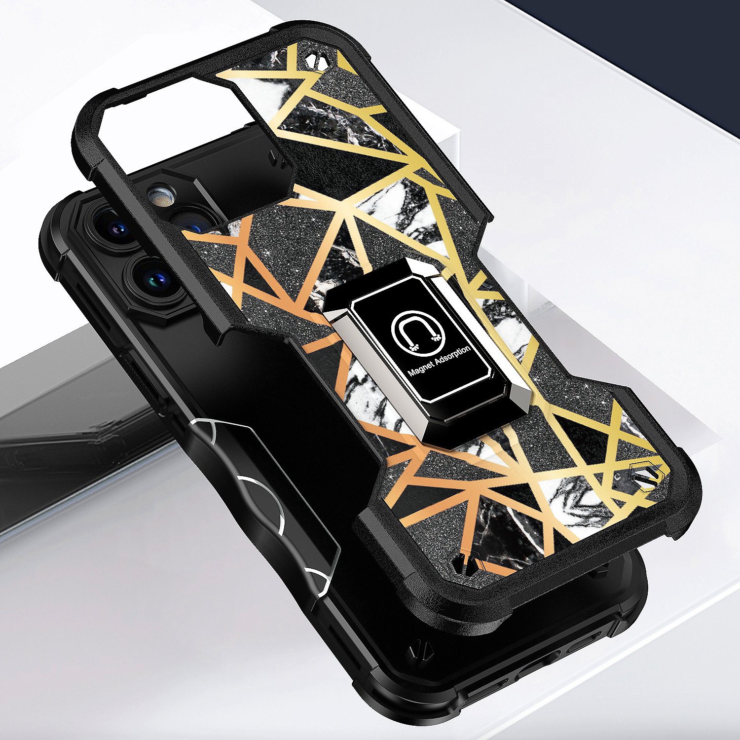 For Apple iPhone 14 Plus (6.7") Marble Design Hybrid Armor Ring Stand Case Cover - Picture 15 of 49
