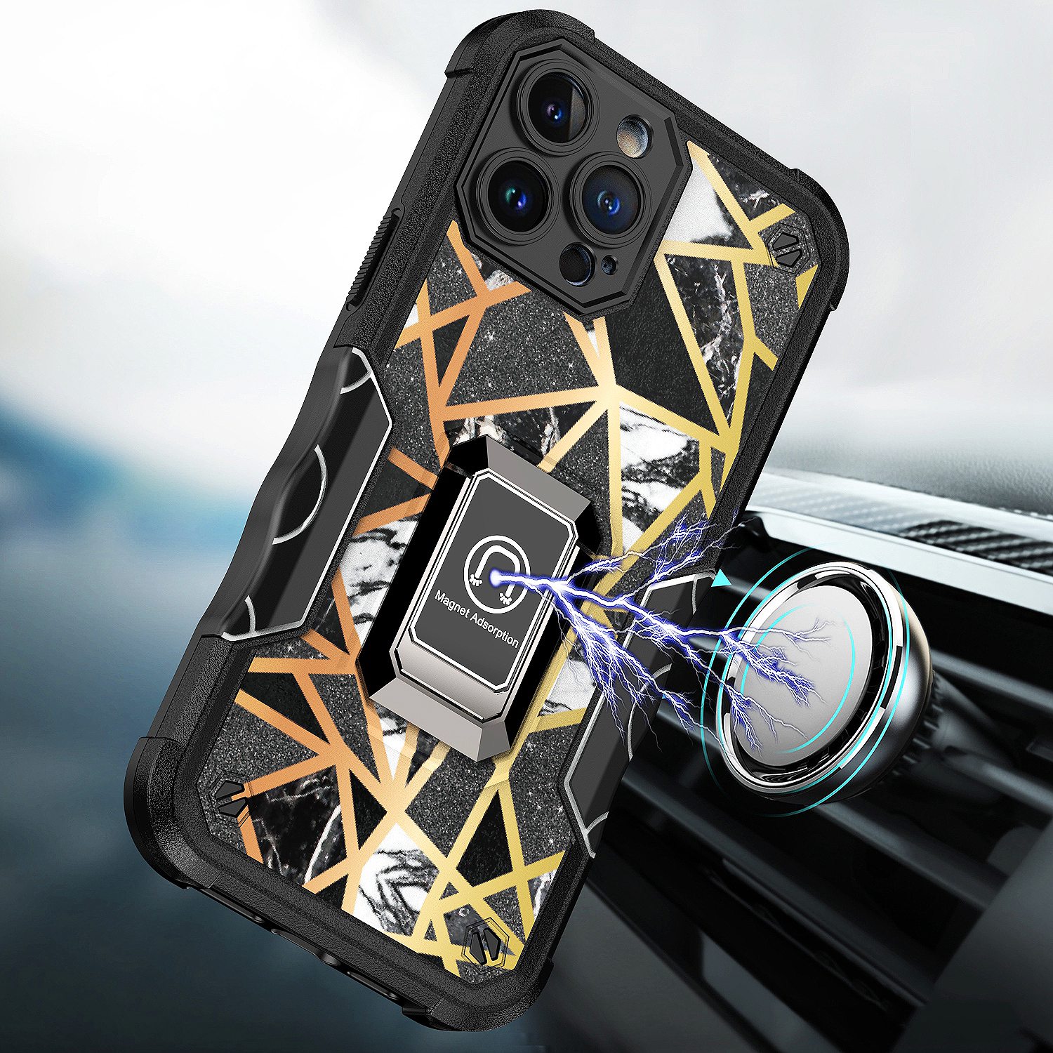 For Apple iPhone 14 Plus (6.7") Marble Design Hybrid Armor Ring Stand Case Cover - Picture 16 of 49