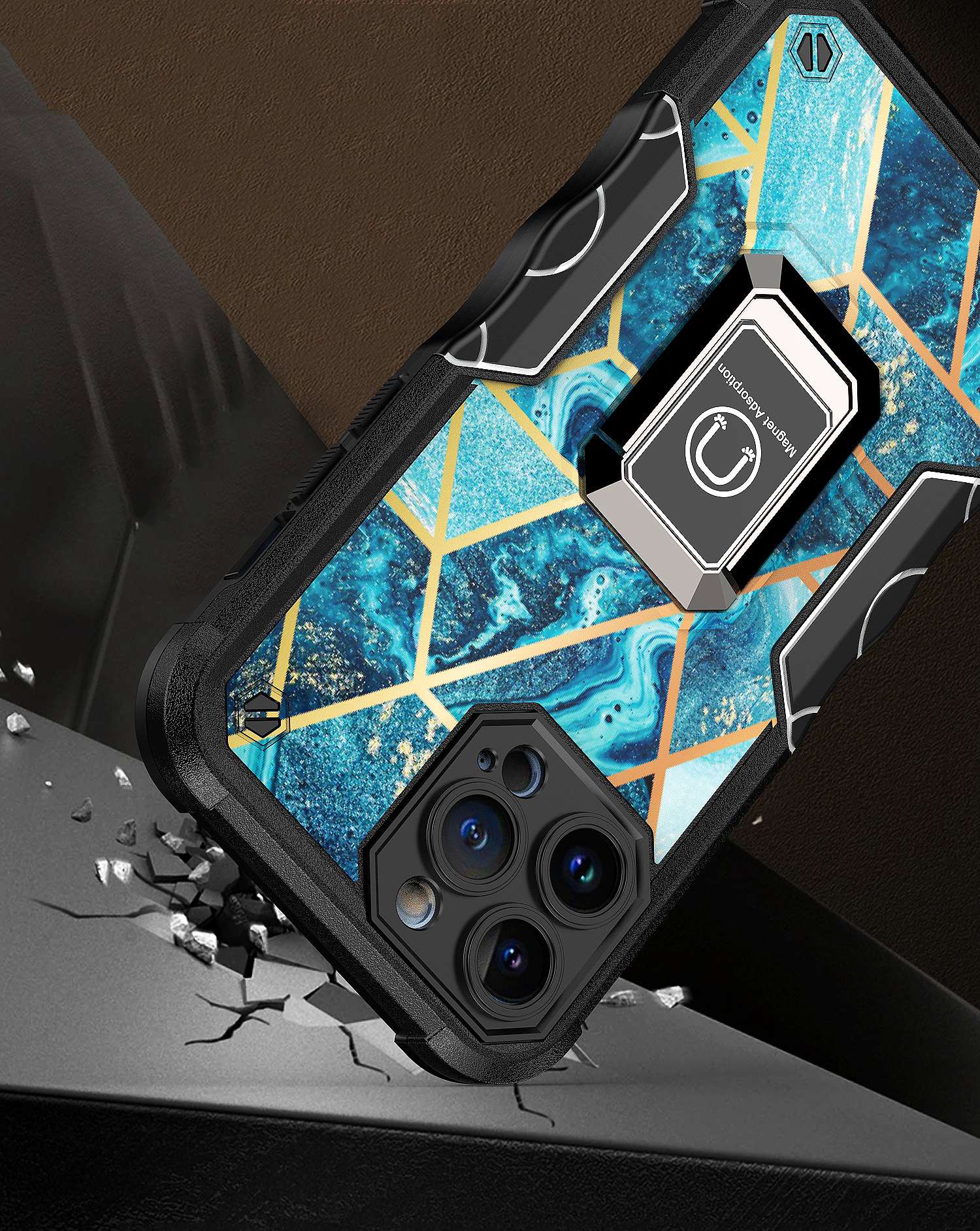 For Apple iPhone 14 Plus (6.7") Marble Design Hybrid Armor Ring Stand Case Cover - Picture 19 of 49