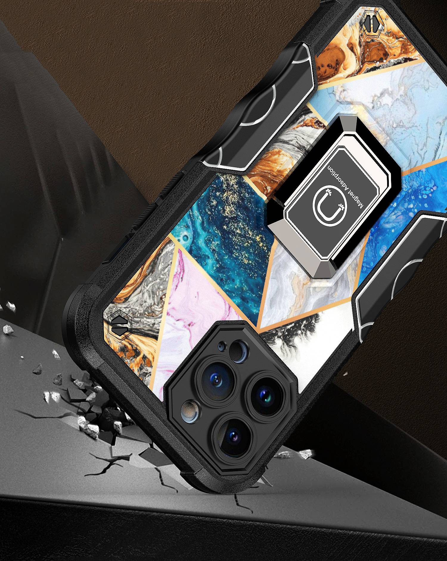 For Apple iPhone 14 Plus (6.7") Marble Design Hybrid Armor Ring Stand Case Cover - Picture 27 of 49