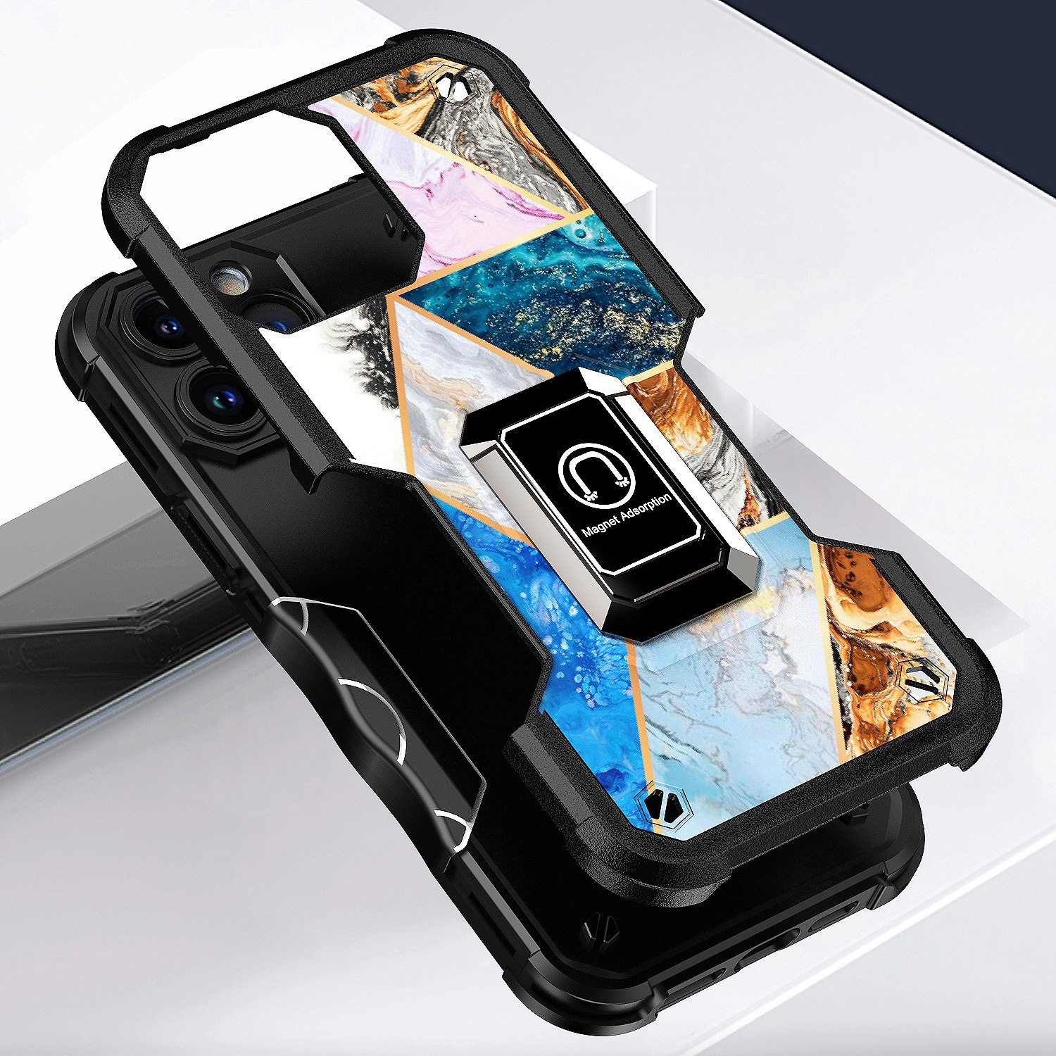 For Apple iPhone 14 Plus (6.7") Marble Design Hybrid Armor Ring Stand Case Cover - Picture 33 of 49