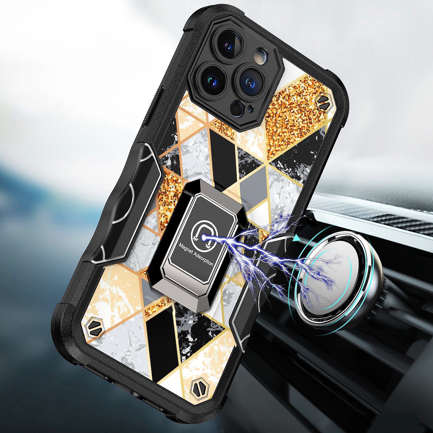 For Apple iPhone 14 Plus (6.7") Marble Design Hybrid Armor Ring Stand Case Cover - Picture 37 of 49