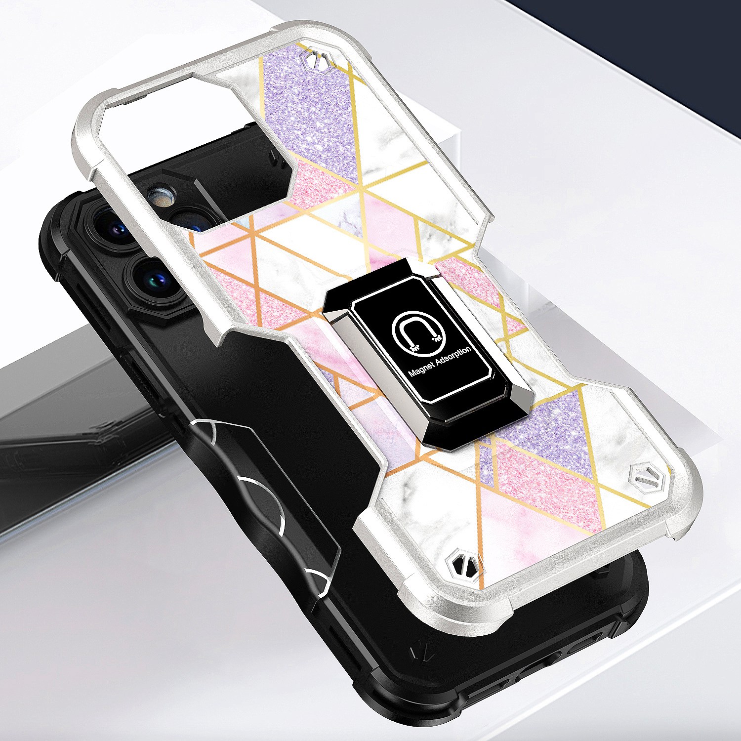 For Apple iPhone 14 Plus (6.7") Marble Design Hybrid Armor Ring Stand Case Cover - Picture 44 of 49