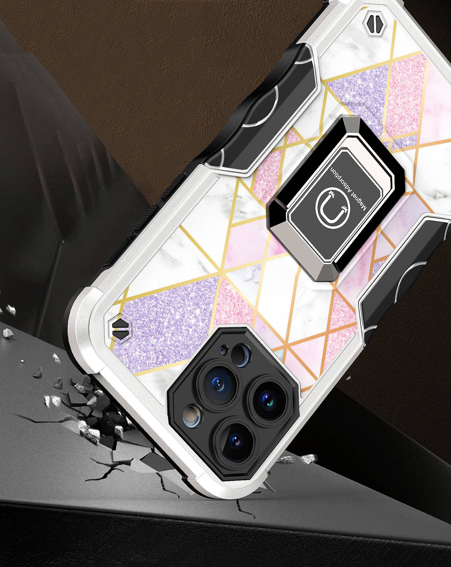 For Apple iPhone 14 Plus (6.7") Marble Design Hybrid Armor Ring Stand Case Cover - Picture 43 of 49